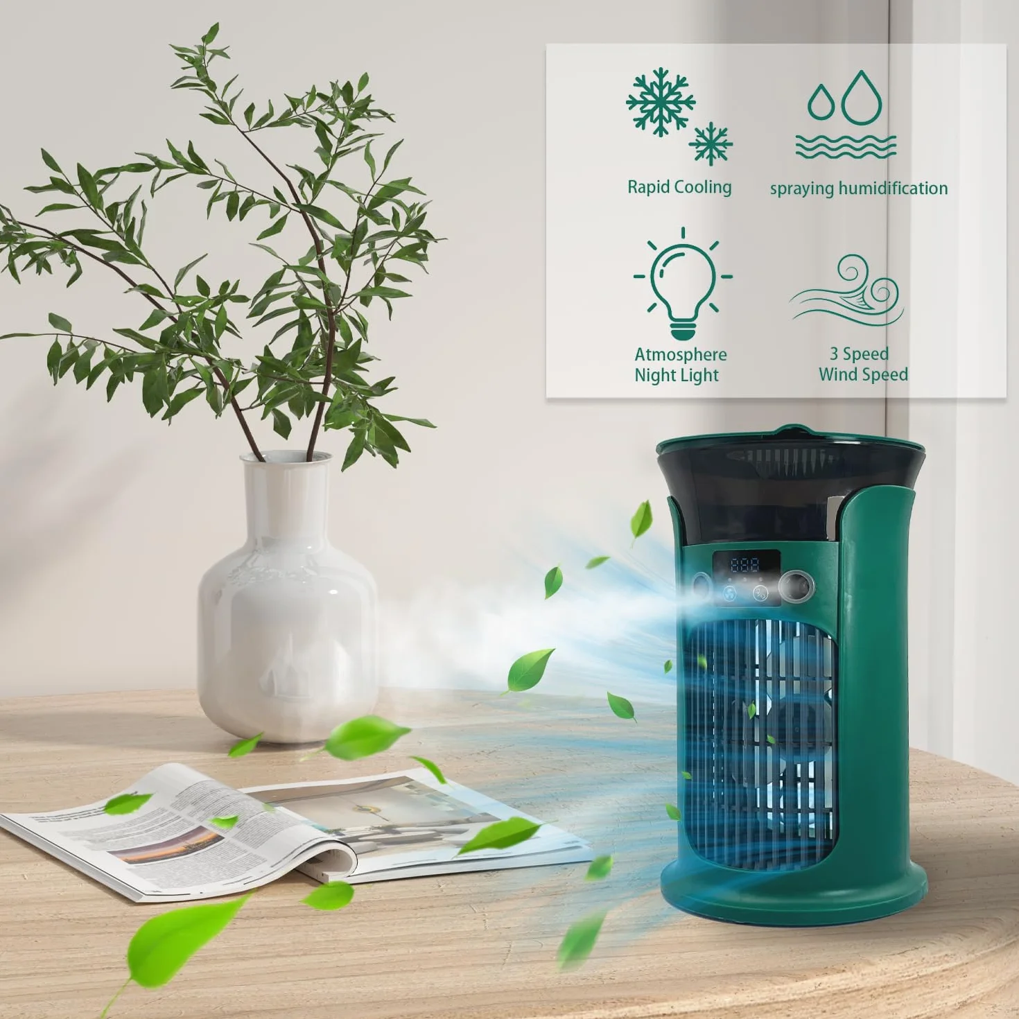 Ventilador portátil USB, enfriador de aire personal, humidificador, ultrasilencioso
