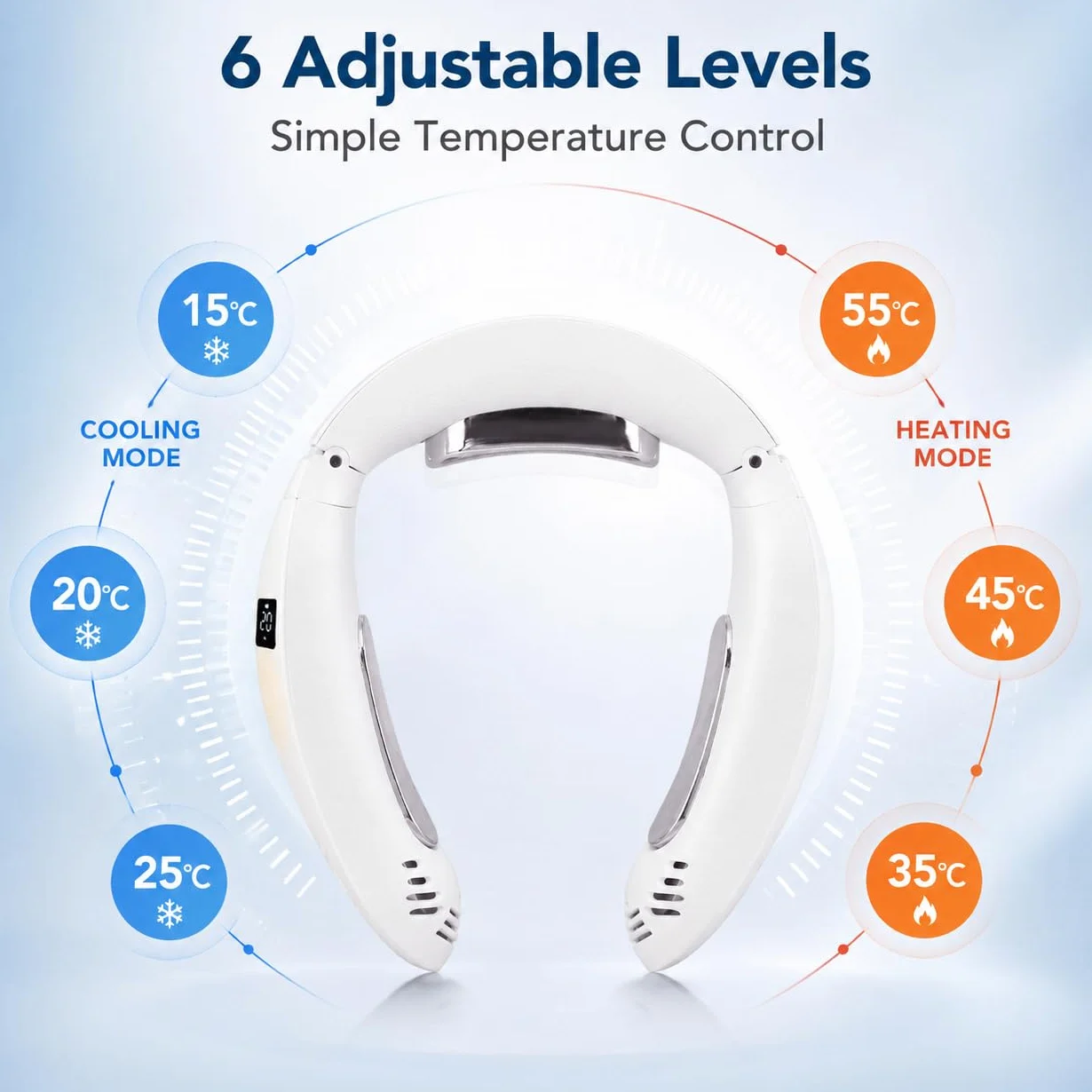 Ventilador de cuello portátil, aire acondicionado portátil con modos de refrigeración y calefacción, recargable de 3500 mAh, dispositivo de refrigeración personal sin cuchillas