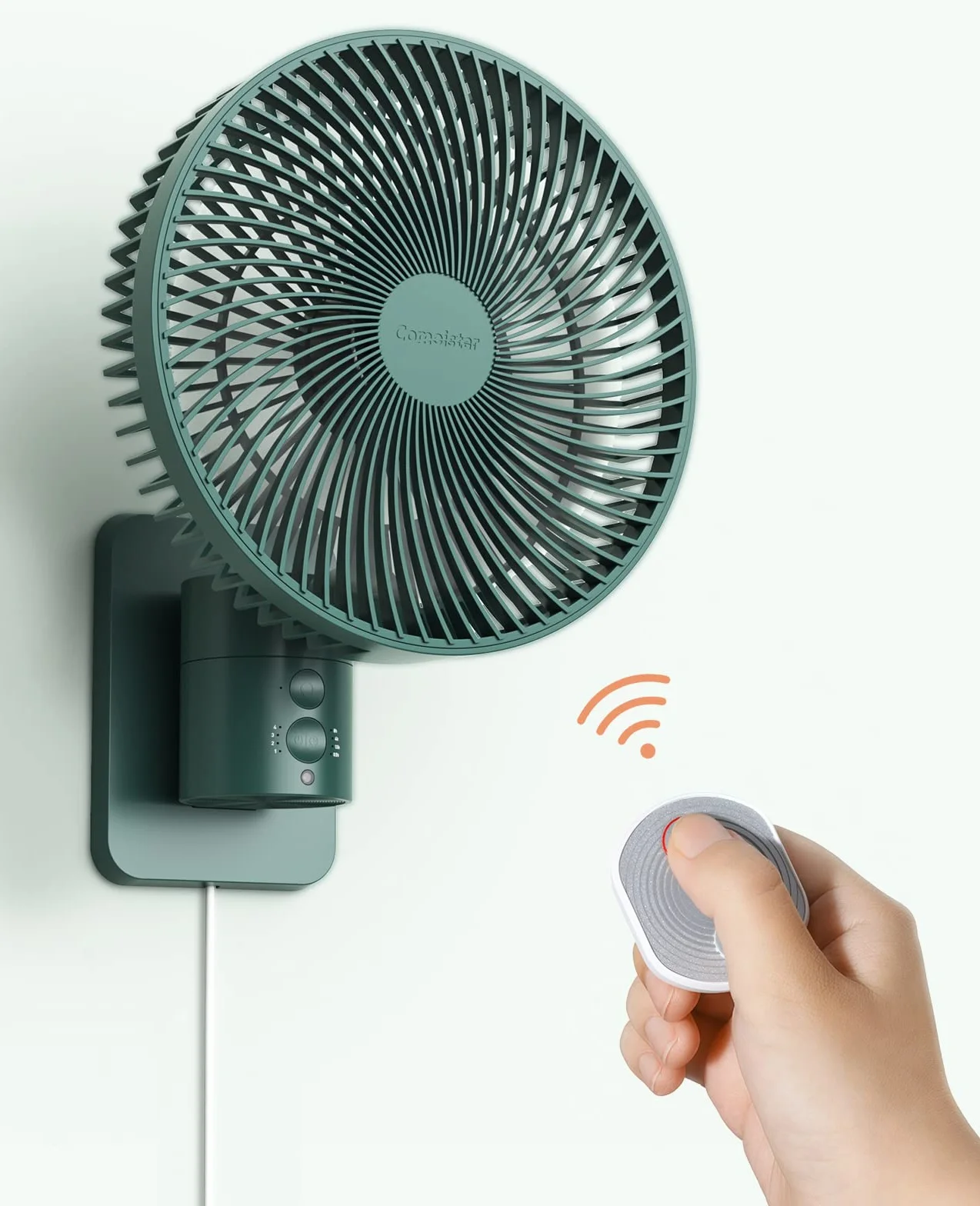 Ventilador oscilante de pared con control remoto y temporizador, pequeño de 8.5 pulgadas con 4 velocidades, oscilación de 90°, inclinación ajustable de 120°, cable de 6 pies