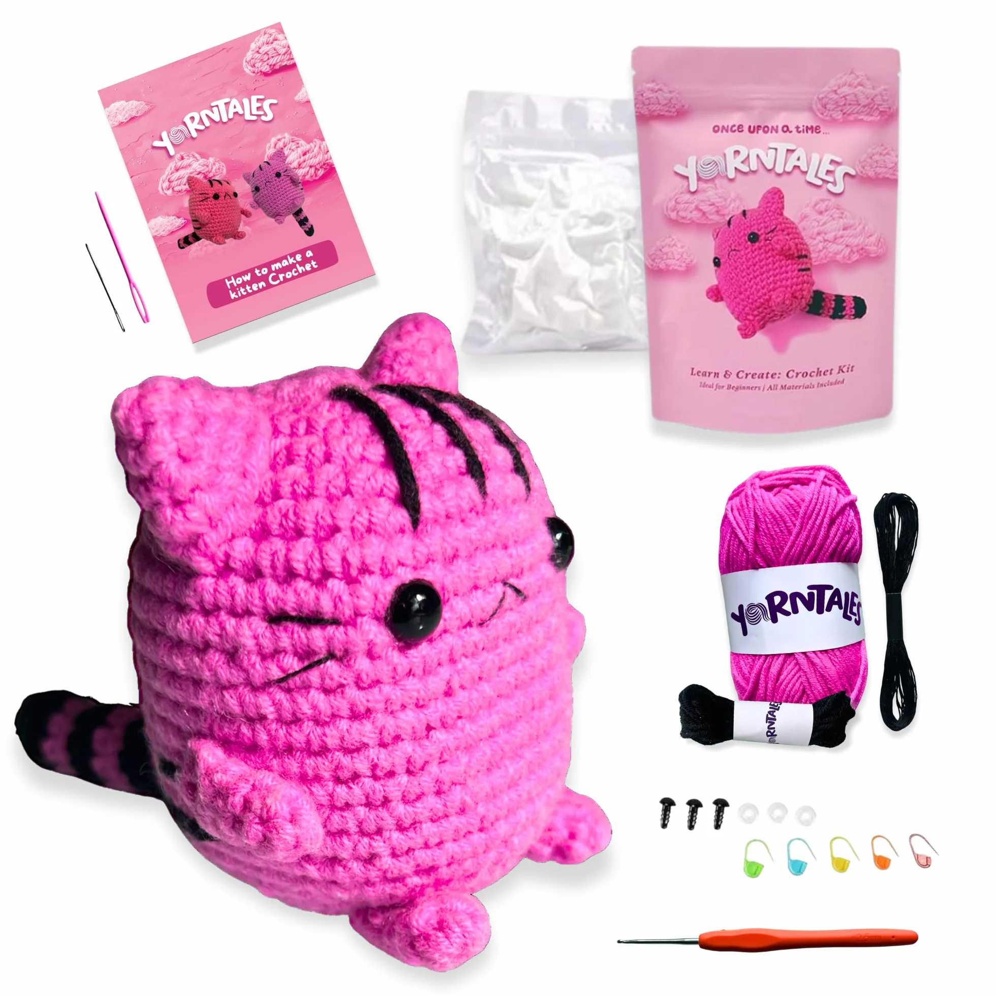 YarnTales Kit de ganchillo para principiantes – Kit de ganchillo de gato gatito con aguja, gancho, hilo, instrucciones – Kit de ganchillo para principiantes para adultos y niños – Suministros de tejer