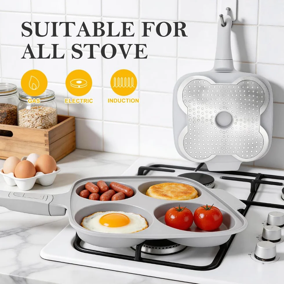 RANX INGST Sartén Grande para Huevos Fritos con Tapa 26 x 24 cm, Sartén Tortitas con Mango Extraíble, Revestimiento Cerámico Antiadherente, Sarten Tortilla de Aluminio para Desayuno, Blanco