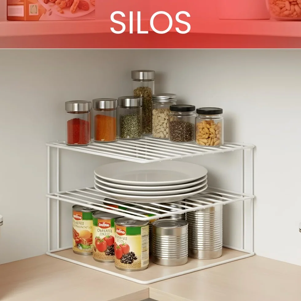 Metaltex Armario esquinero Silos 2 niveles 25x25x19 cm blanco 3 alturas