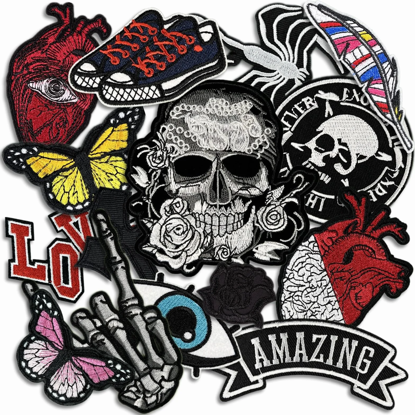 Parches bordados oscuros para planchar para ropa, parches de banda de rock para chaquetas, parches de costura fresca para mochilas, jeans, sombreros, accesorios de bricolaje (Dark4, 15 piezas)
