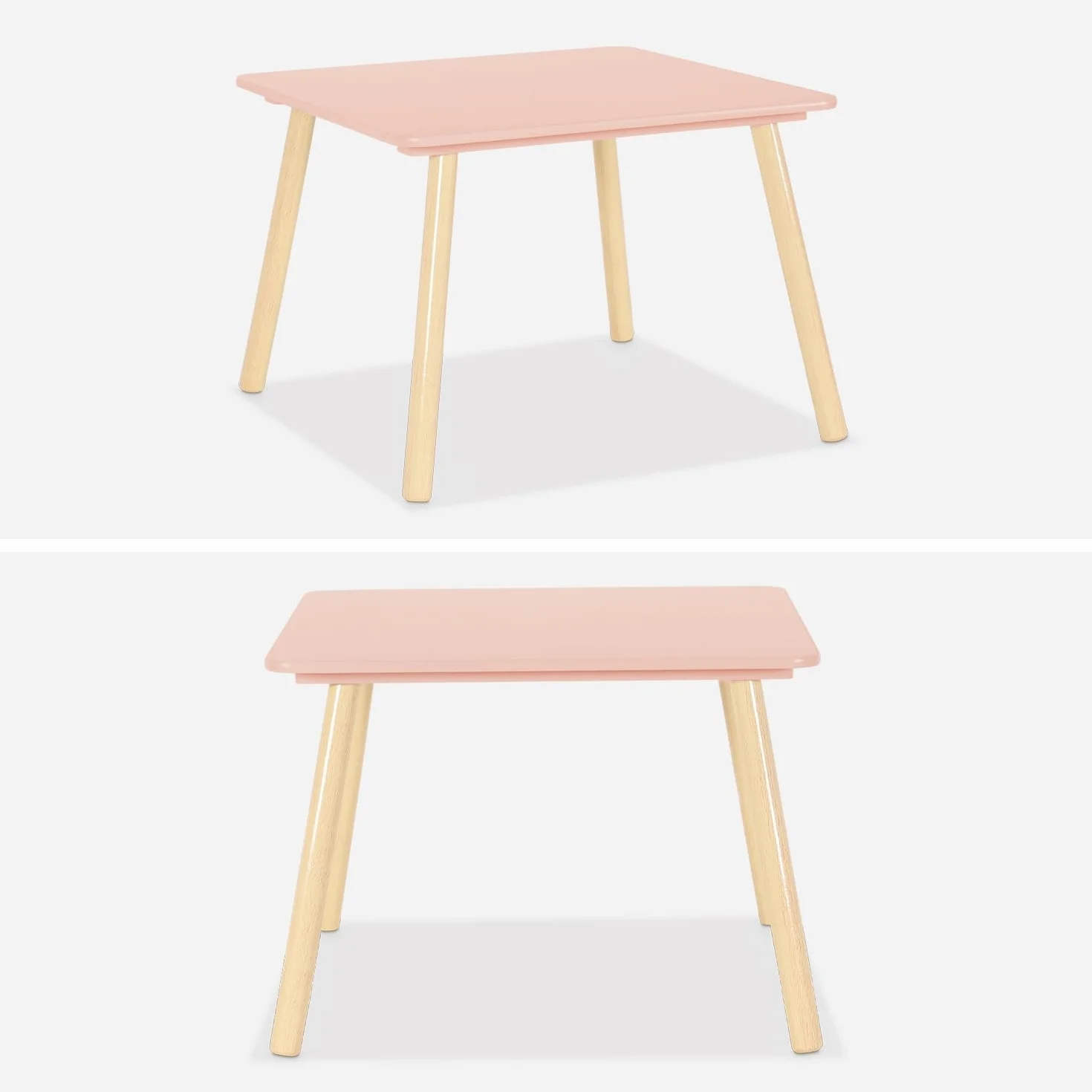 sweeek - Mesa Infantil Cuadrada con 2 sillas, Jude, Rosa, 60x60x43 cm