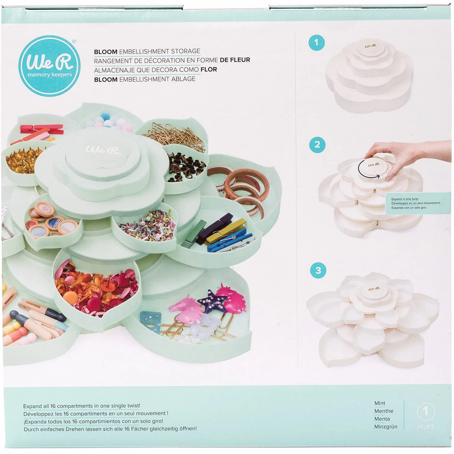 We R Memory Keepers Mint Embellishment Caja para almacenar Adornos Bloom Storage, 28.7 x 16.5 x 28.7 cm