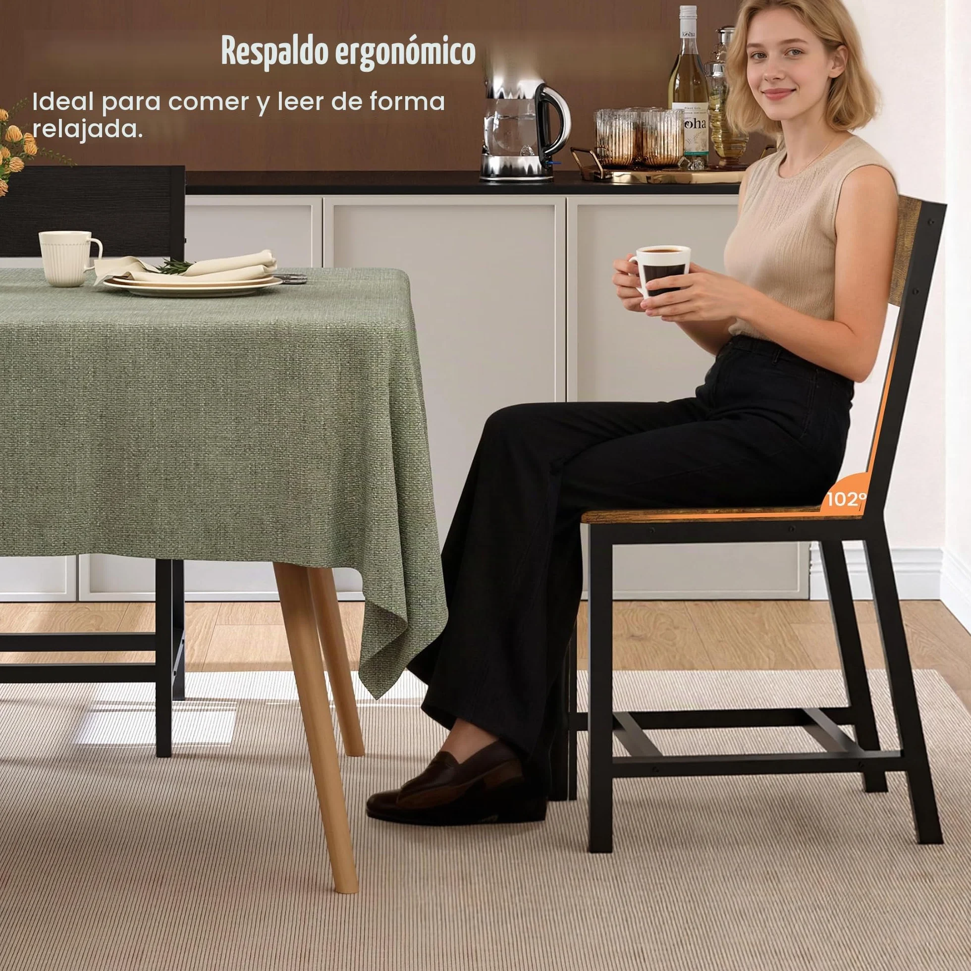 YOUDENOVA Sillas de Comedor Juego de 6, Estructura de Metal Resistente, Sillas de Cocina con Respaldo, para Comedor, Cocina y Salón, hasta 150 kg, Marrón Vintage