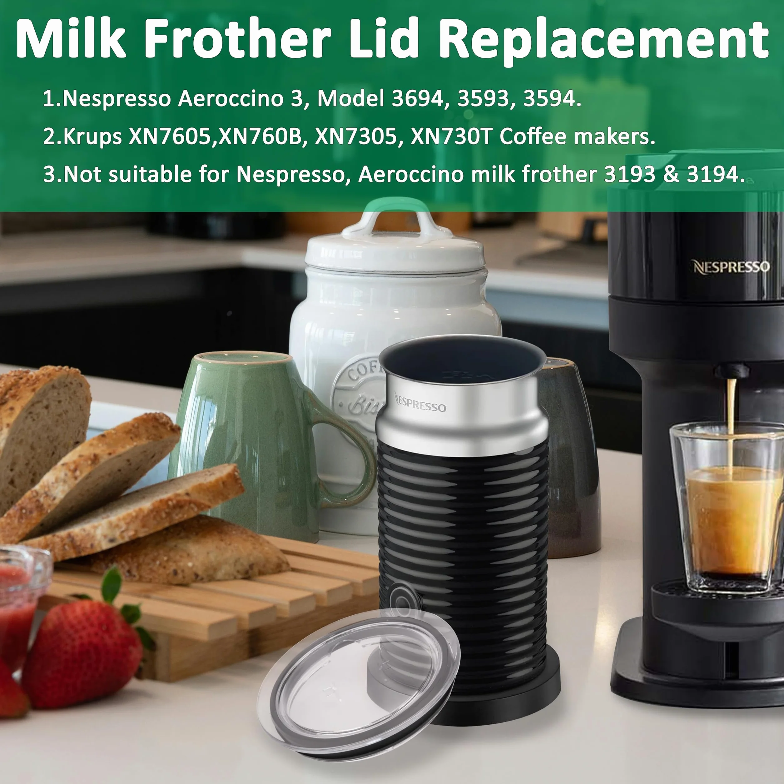 Tapa de plástico para espumador de leche Nespresso Aeroccino 3 8 cm repuesto 93271 3593 3594