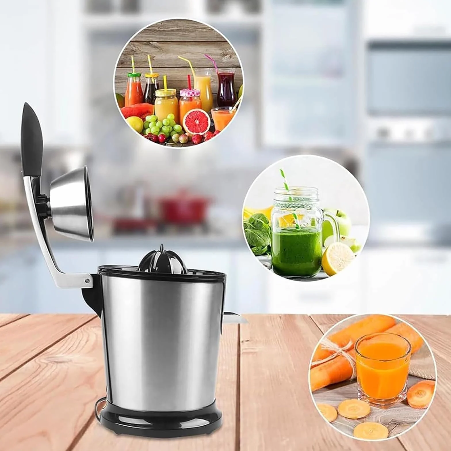 Exprimidor eléctrico de 400 ml, de acero inoxidable, exprimidor de cítricos, 160 W, para zumo de naranja, lima, pomelo, limón