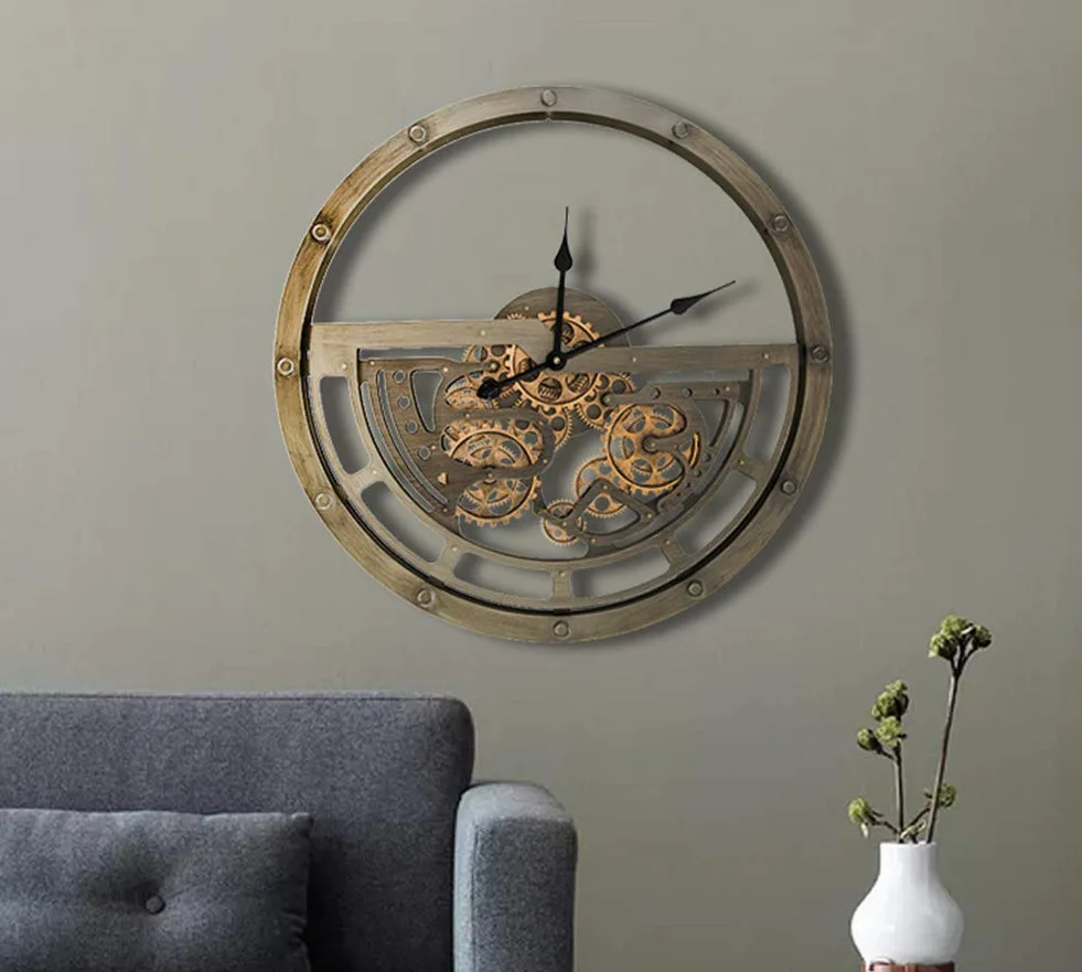 WOERD Reloj De Pared De Estilo Industrial Retro Europeo Engranajes En Movimiento Reloj Creativo De La DecoracióN De La Sala De Estar del Reloj del Engranaje del Arte del Metal