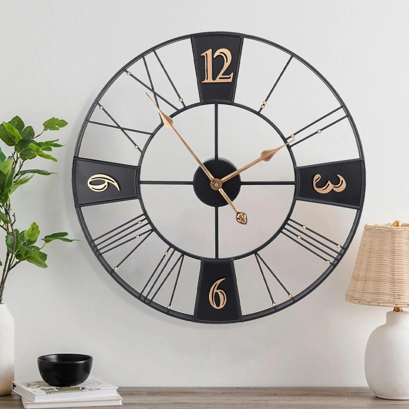 Reloj de Pared Industrial Retro, Diseño Vintage, Reloj Silencioso de Metal para Sala de Estar y Oficina, 23,62 Pulgadas