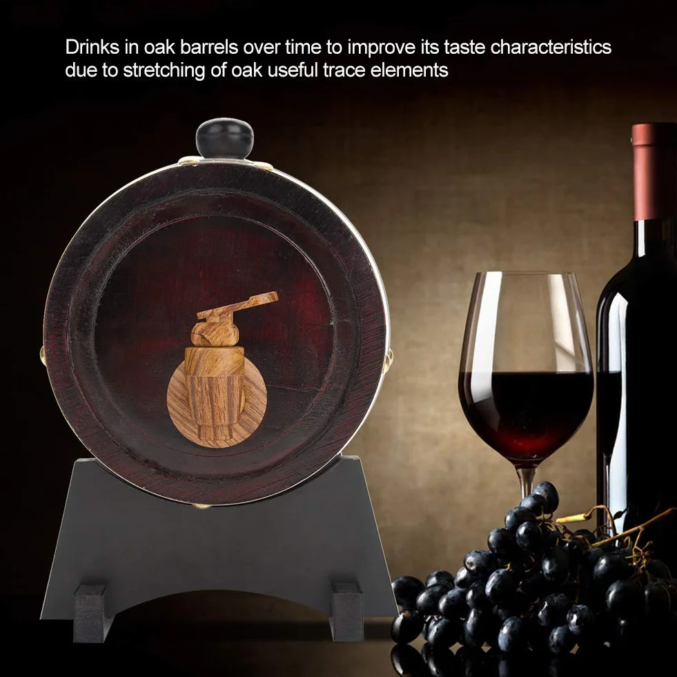 Barril de roble, 1,5 L, madera de roble envejecido, vino, licor, whisky, barril de almacenamiento con grifo para cerveza, whisky, ron puerto