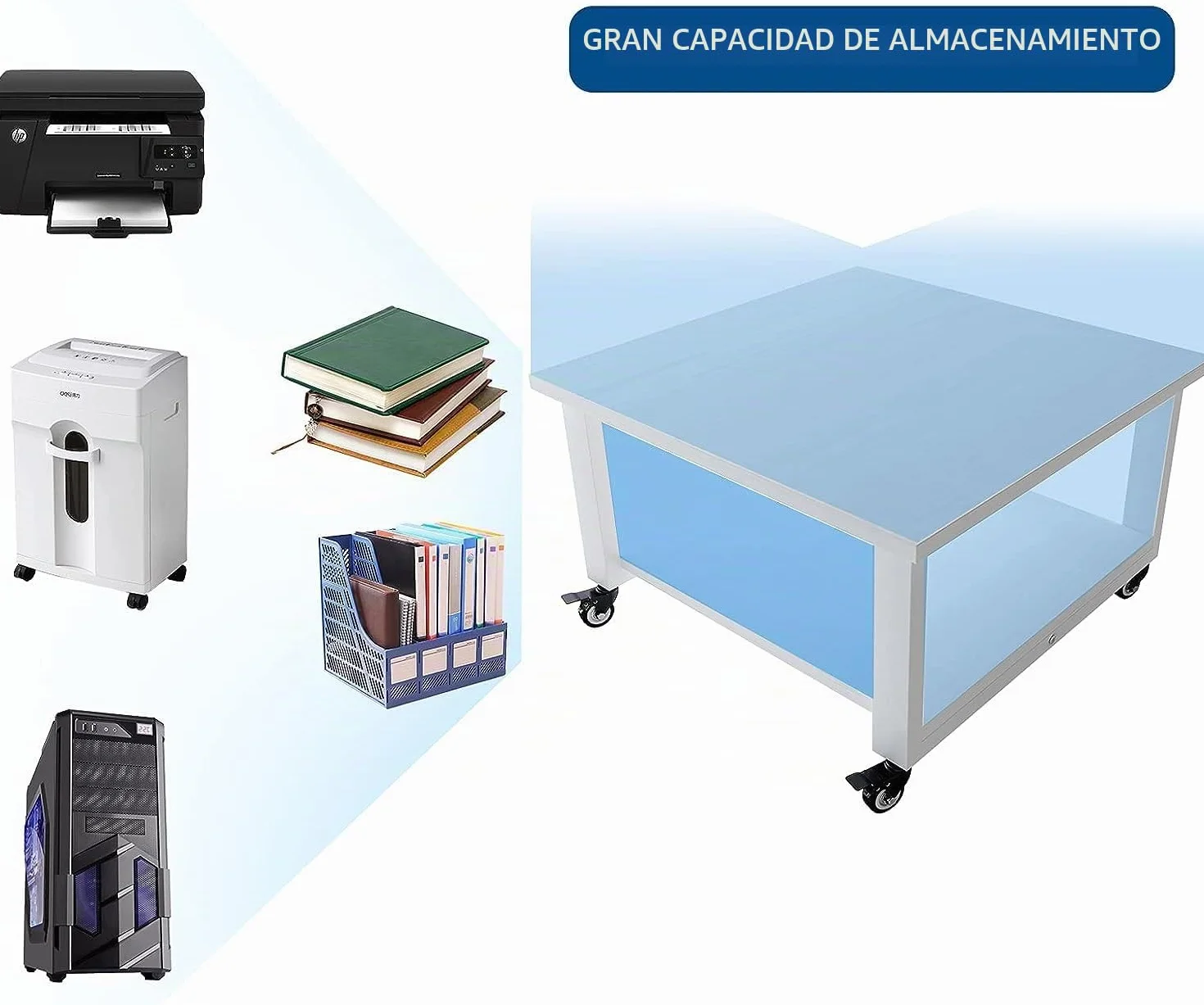 Mesa para Impresora de 2 Niveles con Ruedas 50x50x30 cm Soporte para Impresora Móvil de Madera y Metal Blanco