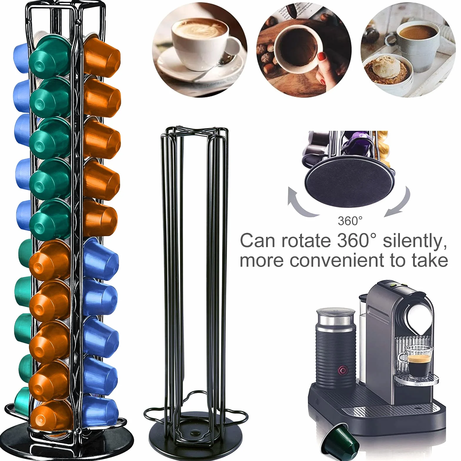 Soportes para Cápsulas de Café 360° Giratorio de Metal, para 40 Cápsulas, Negro