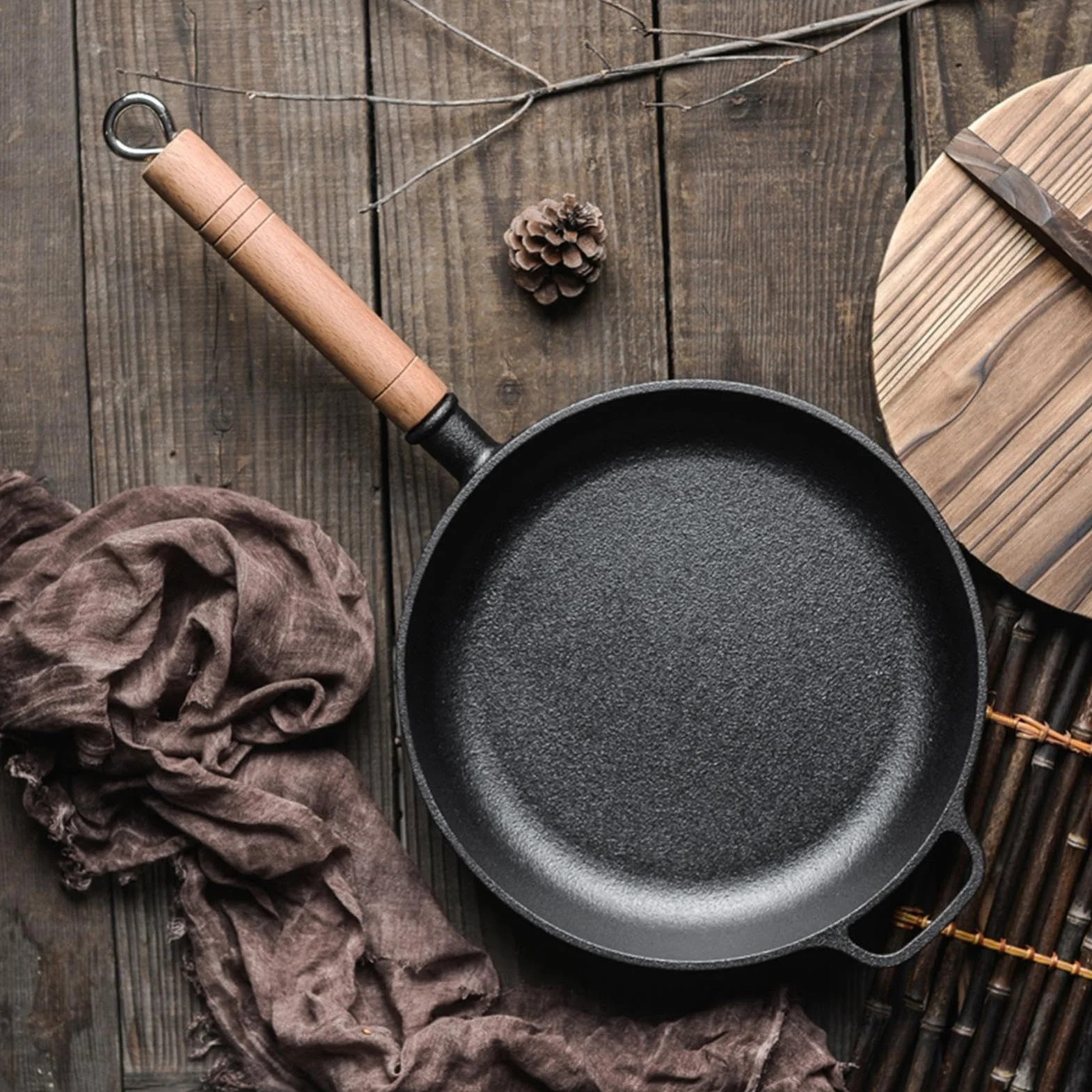 Sartén De Hierro Fundido Cacerola Ergonómica Con Mango De Madera Extraíble | Plancha Grill Cocina Para Cocinar, Hogar, Camping, Dorar, Hornear, Saltear, Tortilla, Pescado, Huevos