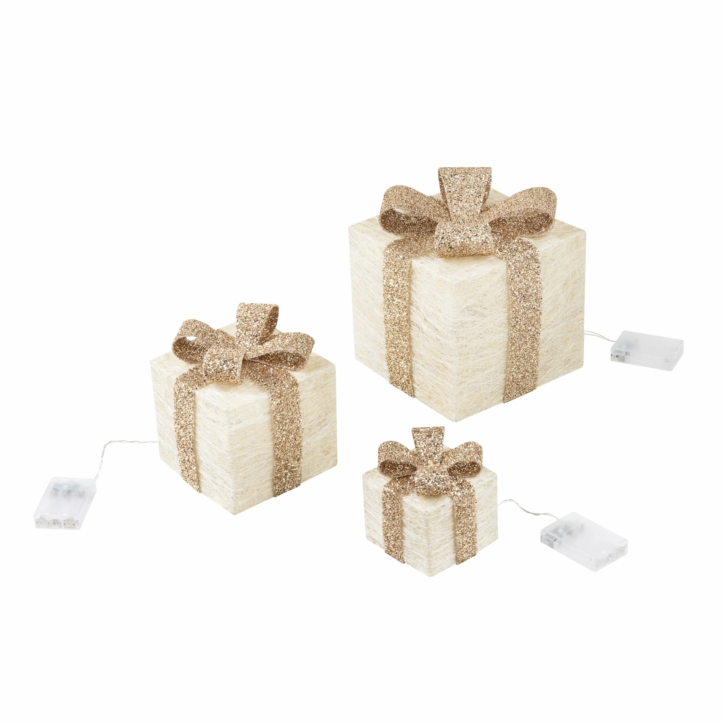 ¡Bambelaa! Cajas de Regalo Led Decoración con Luz - Set de 3 Incl. Función Temporizador - Decoración Navideña Decoración Navideña Iluminación (Oro)