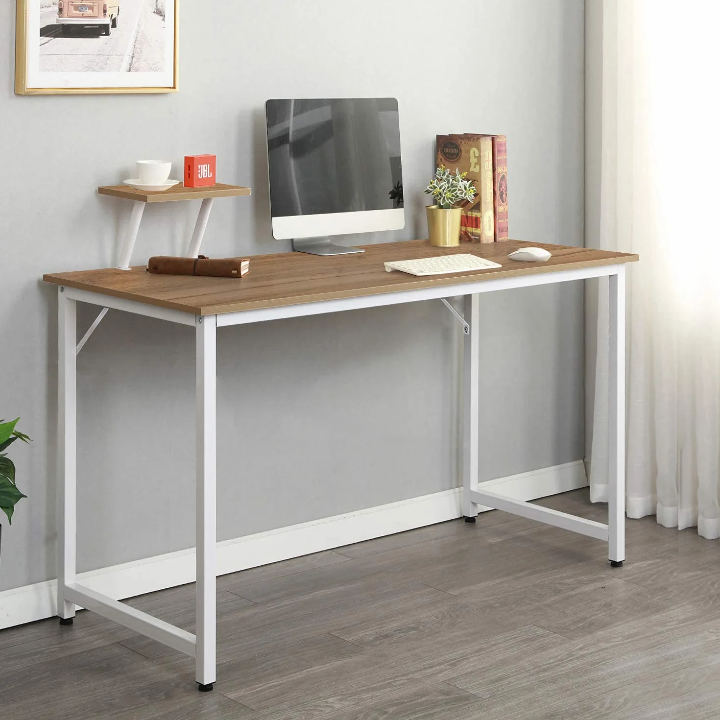 sogesfurniture Mesa de Ordenador Moderno Escritorios para Computadora Escritorio de Oficina Mesa de Trabajo Mesa de Estudio de Madera y Acero, 100x50x75cm, WK-JK100-OK-BH