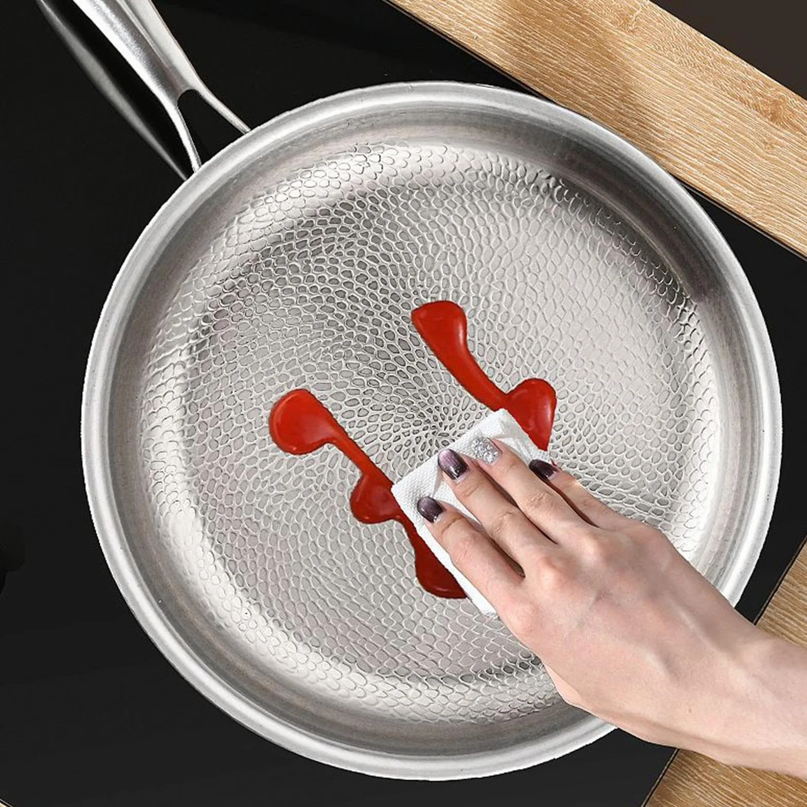 Sartén de Titanio Martillado Utensilio de Cocina Antiadherente | Sartén para Huevos del Hogar Para Cocineros Domésticos Principiantes Preparación Comidas Huevos Tortillas Carnes Camping