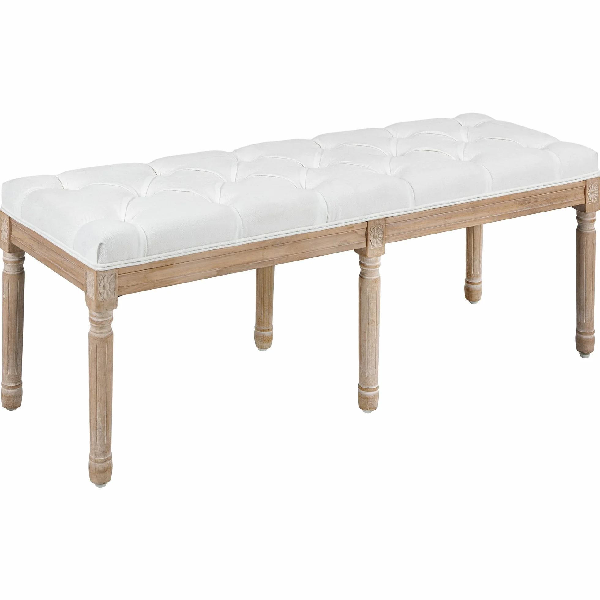 HOMCOM - Banco de asiento acolchado estilo vintage francés acolchado grueso revestimiento, tejido de aspecto lino, patas de madera maciza, crema