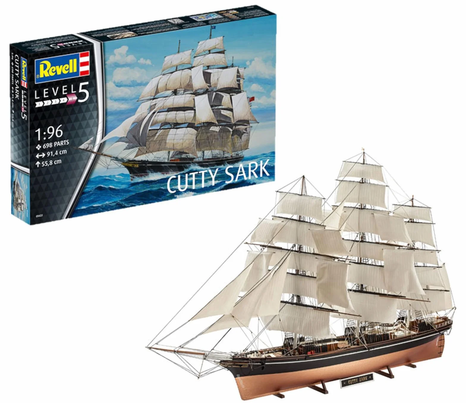 Revell Juego de construcción, maqueta de Barco 1:96 – Cutty Sark a Escala 1:96, Nivel 5, réplica exacta con Muchos Detalles, Barco, 05422