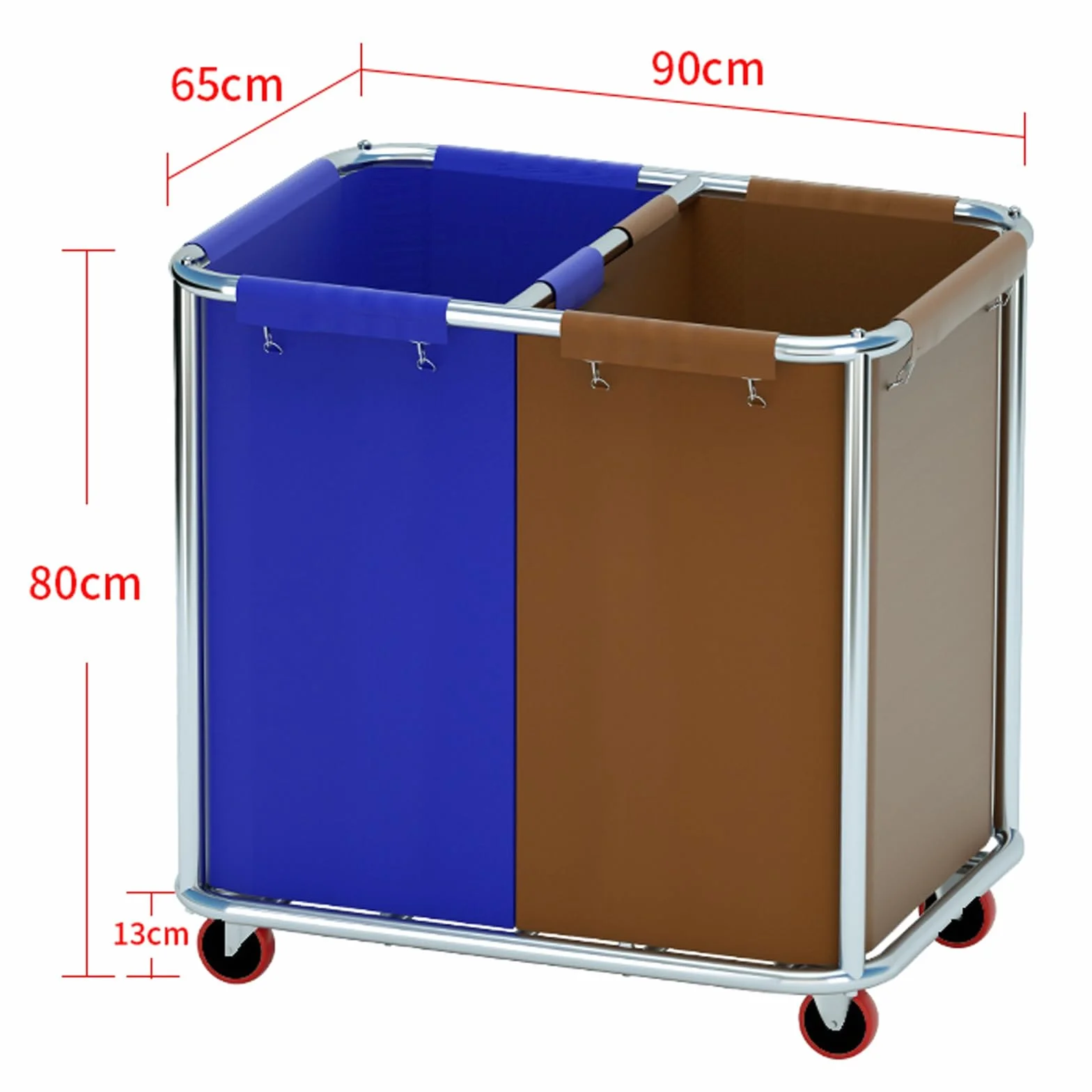 Carrito de Lavandería Comercial con Ruedas, Capacidad de 400 L, Clasificador de Ropa para 2 Bolsas, Estructura de Acero Inoxidable, Tela Oxford Impermeable
