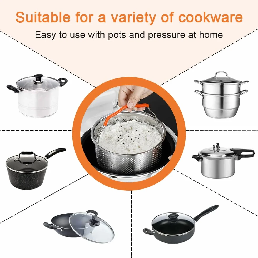 Cesta de Vapor Acero Inoxidable 2L 17.5cm para Olla Presión Multiusos con Mango