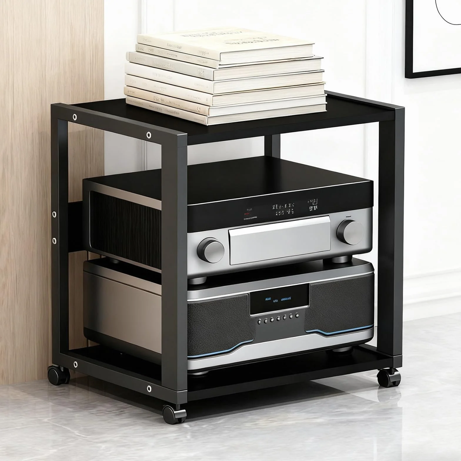 Mueble HiFi Rack Rodante A 2/3 Niveles, Soporte Multimedia AV con Estantes Ajustables, Soporte Estéreo De Alta Resistencia para Tocadiscos, Amplificador Y Cine En(Style 1)