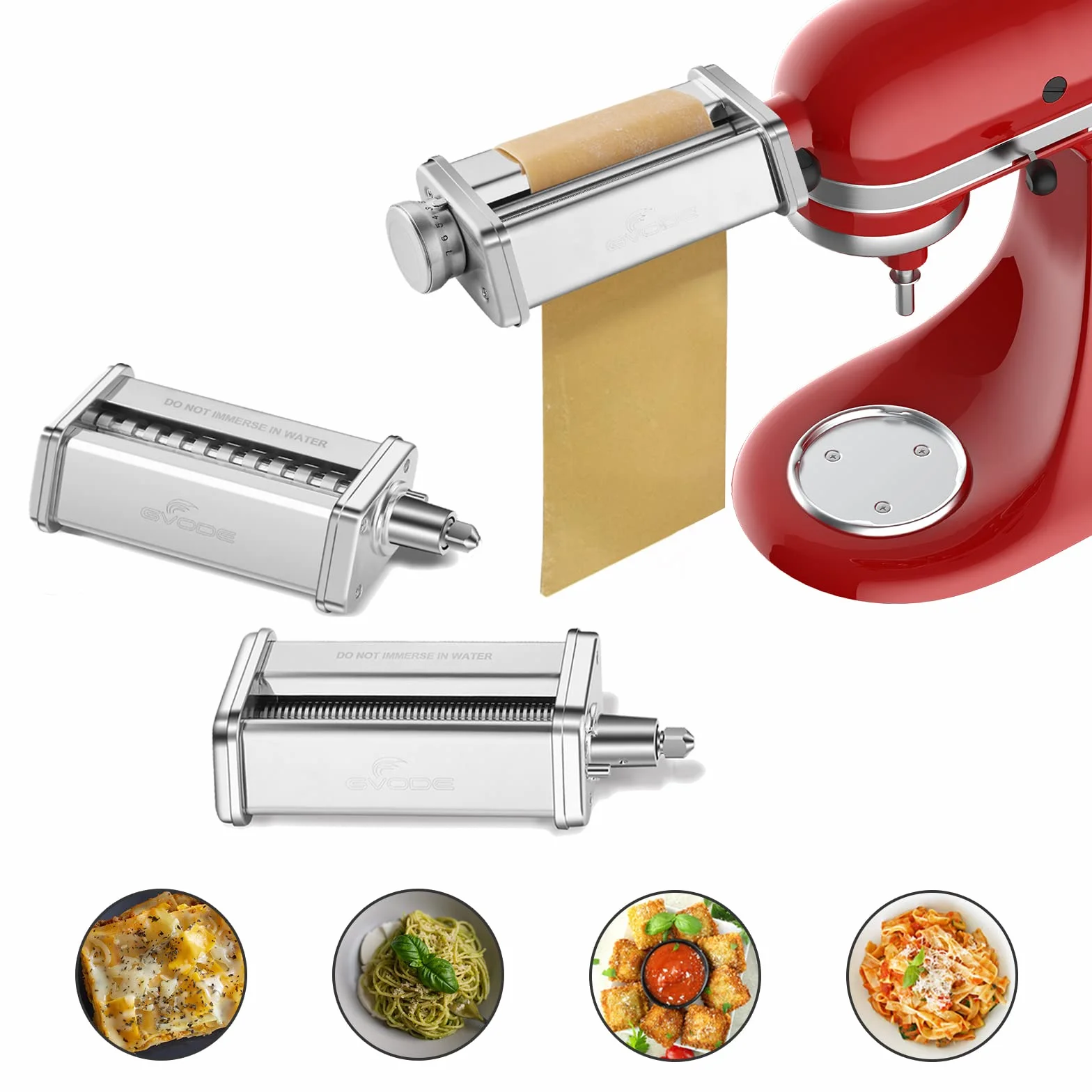 Accesorio para pasta para KitchenAid, que incluye un rodillo para láminas de pasta, un cortador de espaguetis y un cortador de fettuccini para Kitchenaid