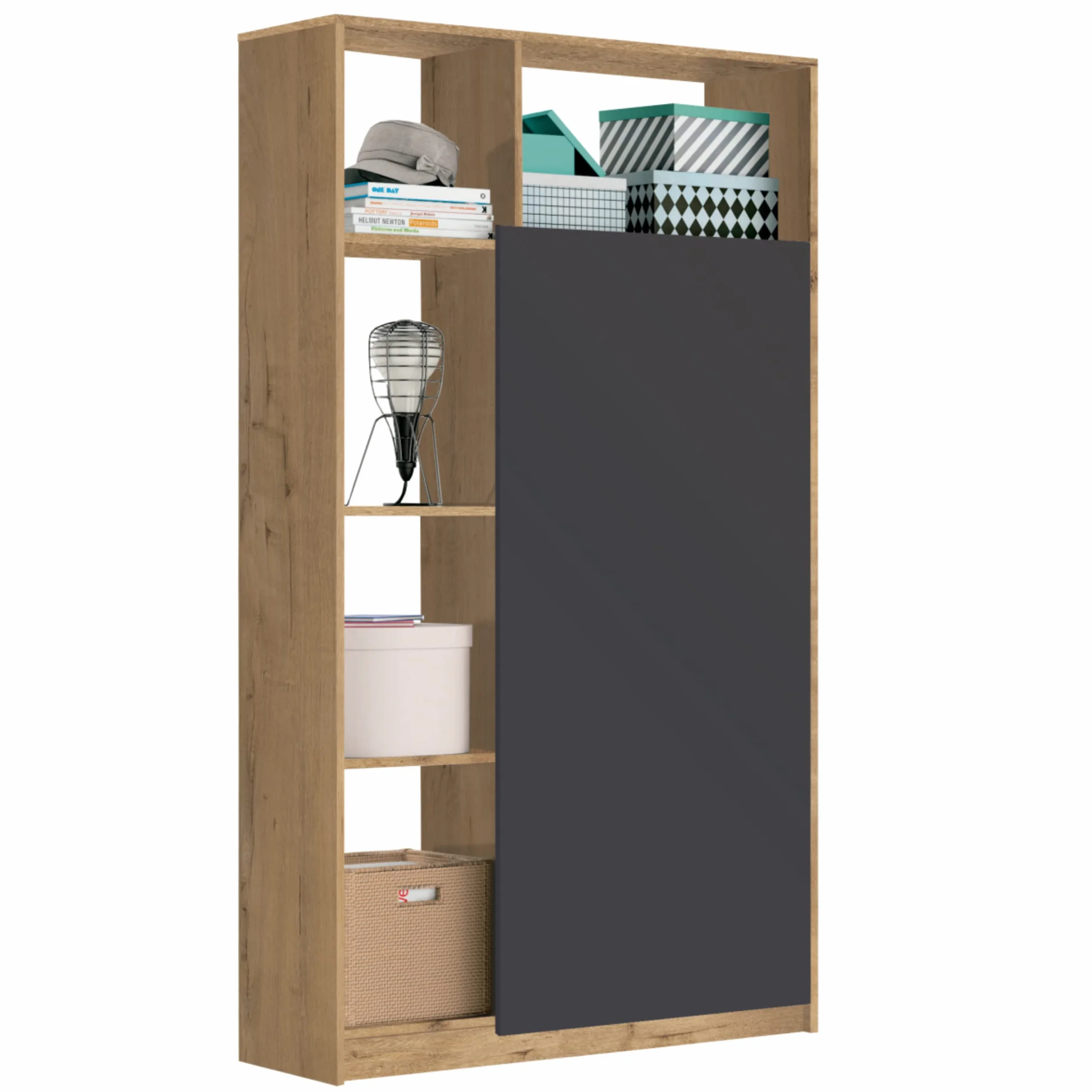 MUEBLES PITARCH | Armario Recibidor Entrada una Puerta con Barra Frontal para Colgar y estantería, Roble Gold y Gris,180x100x35 cm, Gran Capacidad, Moderno, Modelo Neo