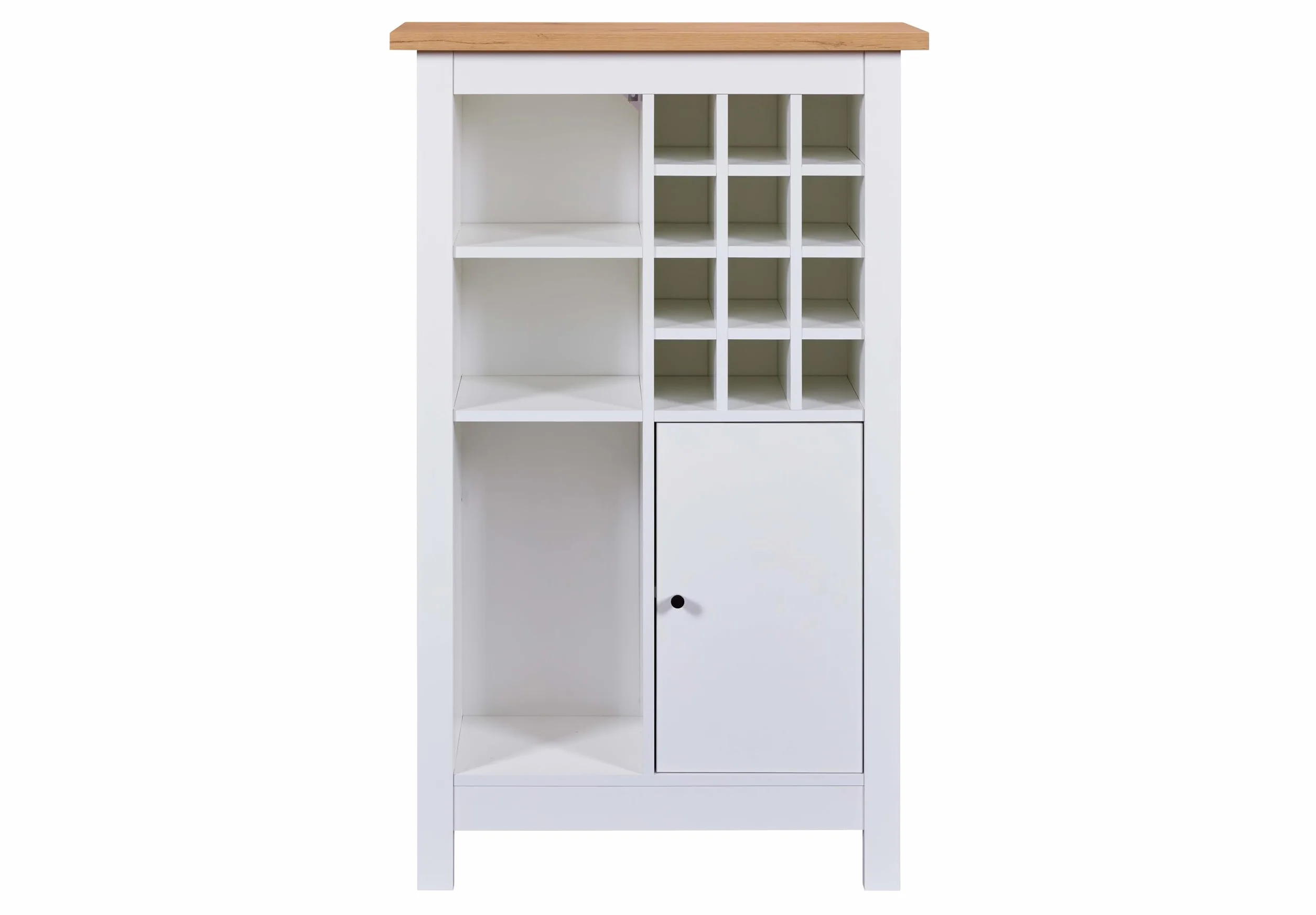 Inter Link - Armario para Vino - Armario de Cocina - Armario aparador - para 12 Botellas - 3 estantes Abiertos - 1 Puerta -Julina - Roble Artesanal - Blanco