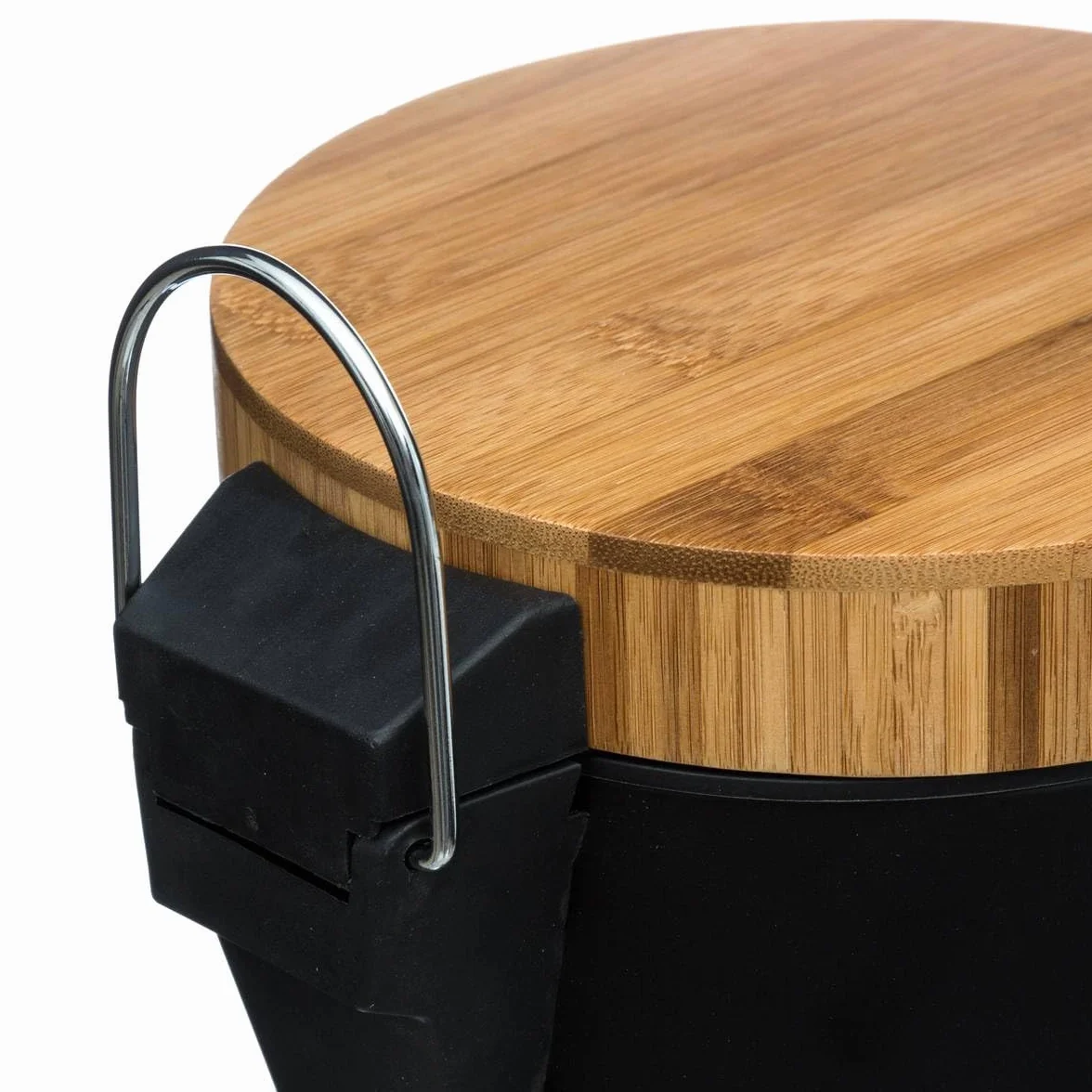 Papelera con Pedal Naturéo Black 3 l Metal Tapa de bambú Cubo extraíble