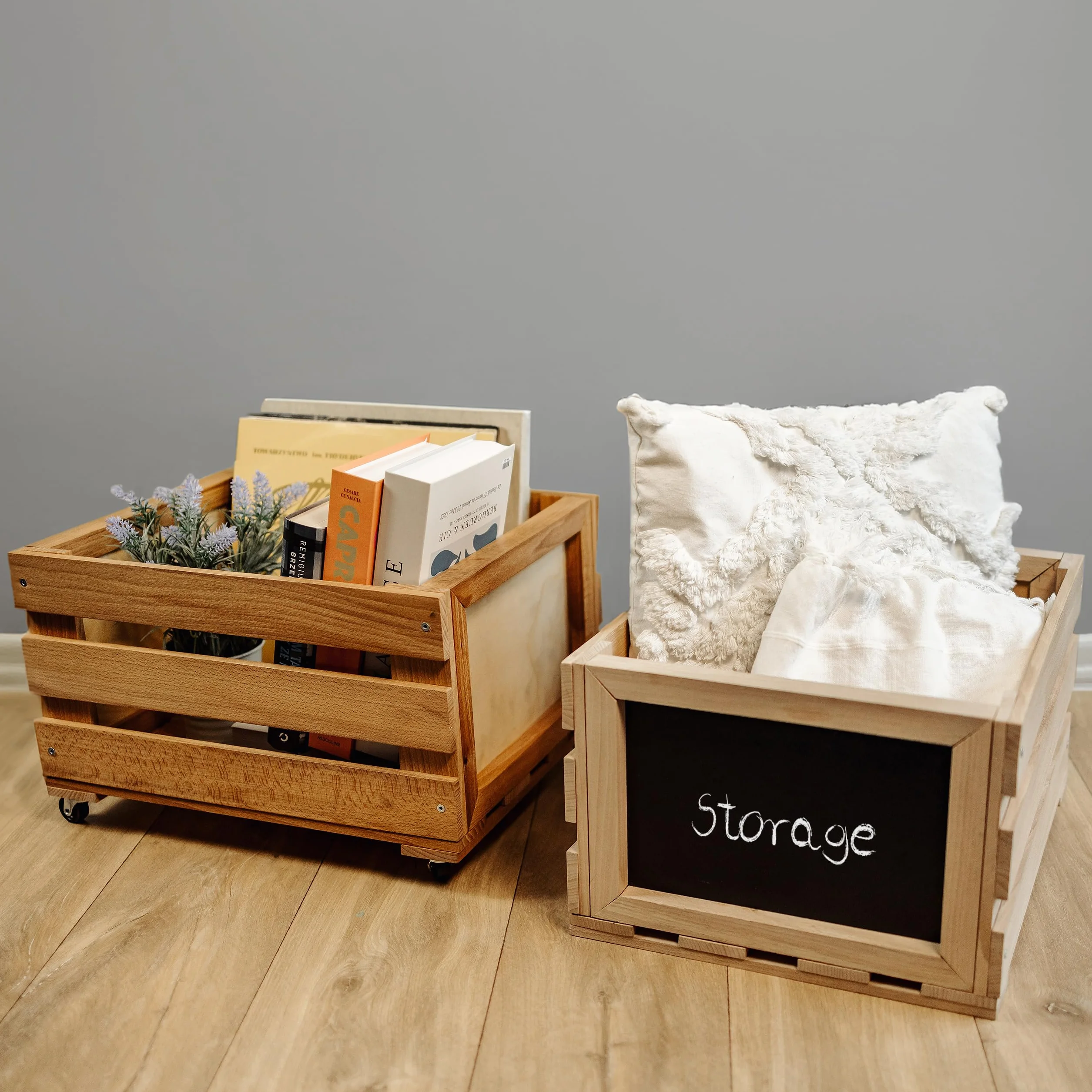 Creative DECO Caja de Madera para Discos de Vinilo con Pizarra | 80 discos | 46x36x25cm (+/-1cm) | Mueble Soporte Cajón Porta Vinilos | Madera de Haya | Cesta para Frutas, Verduras, Vino, Juguetes