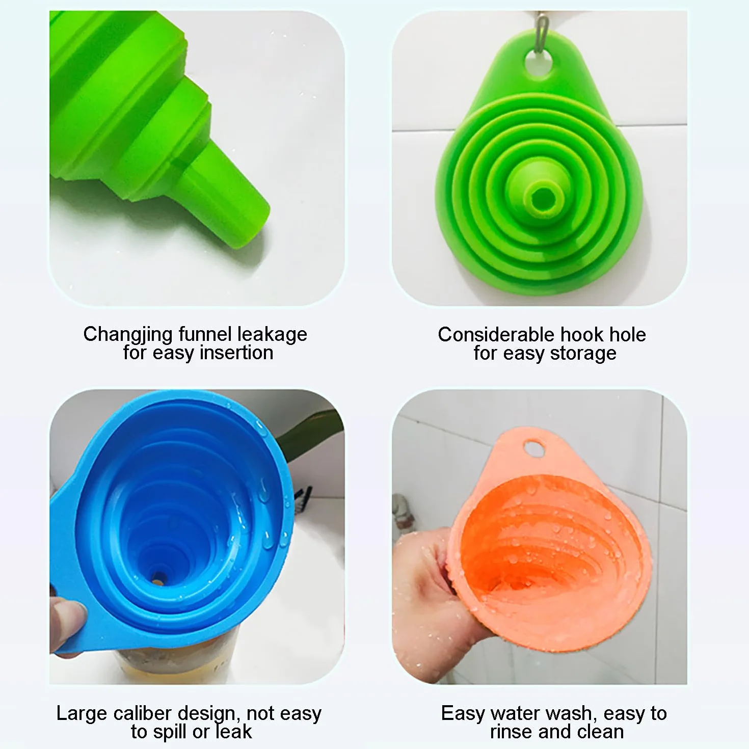 Juego de 3 Embudos Plegables de Silicona para Cocina