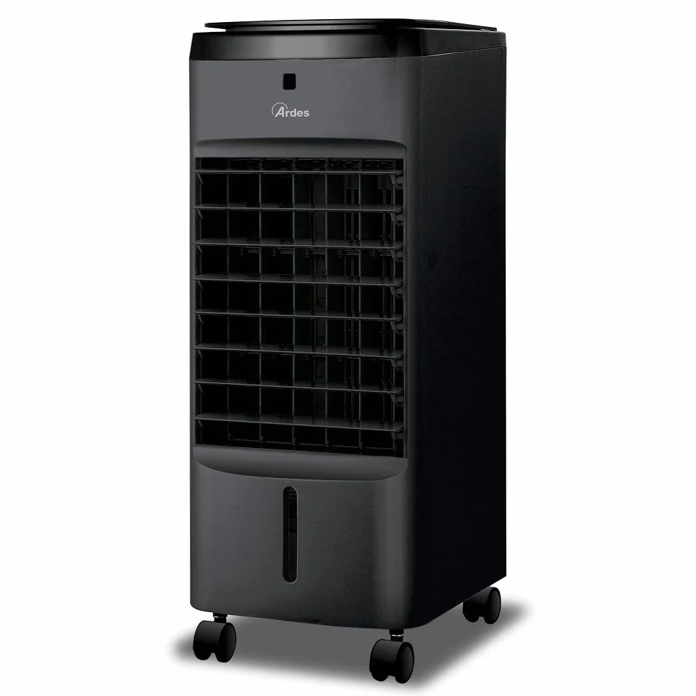 Ardes Penny Q-BLACK Climatizador Evaporativo 60W con Oscilación Automática, 3 Velocidades, Temporizador 7,5 h, mando, Panel Digital LED, Controles Táctiles, Depósito 4 L y Ruedas