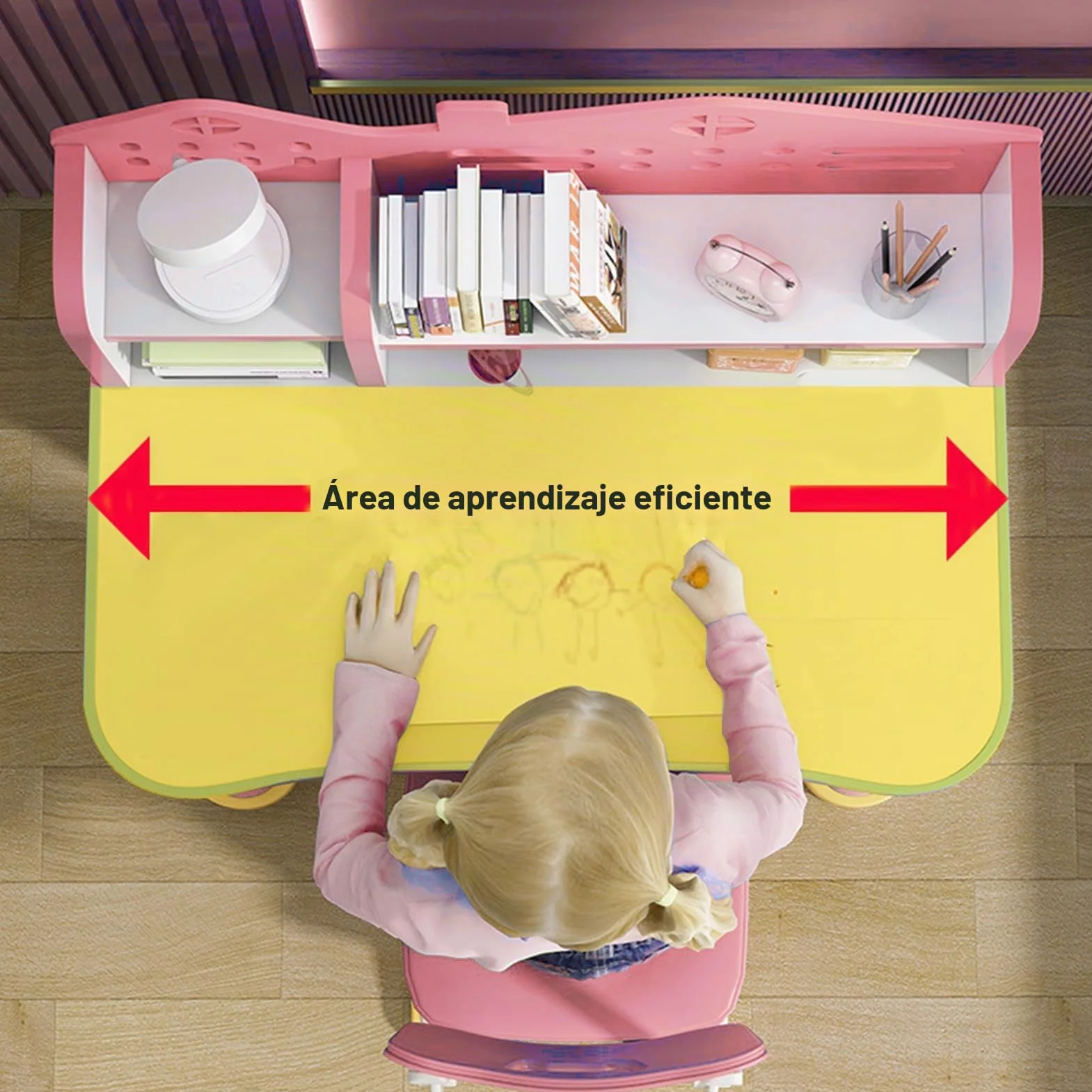 Juego de Sillas y Escritorio Infantil Altura Regulable con Cajón