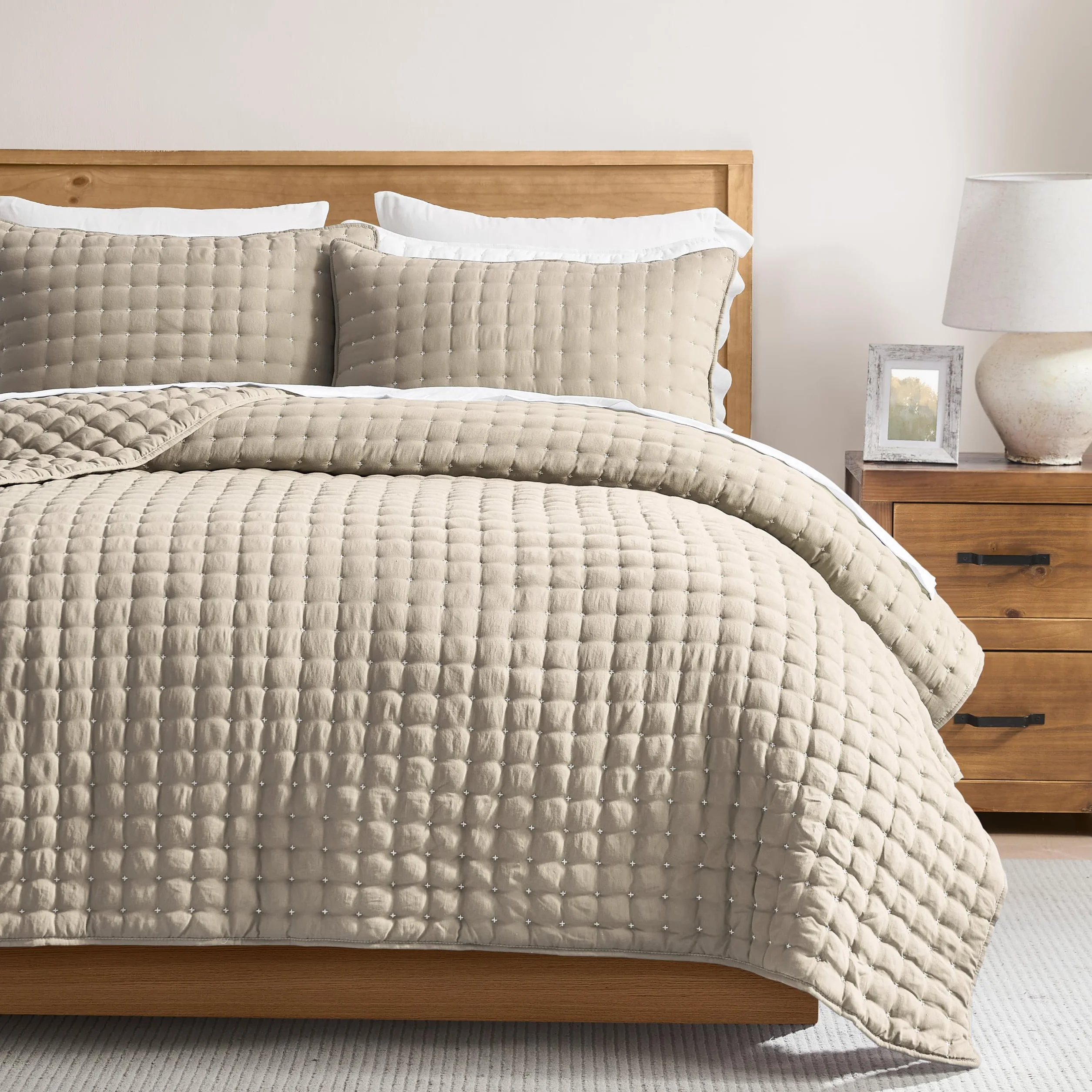 R.SHARE Colcha Verano Cama 180/200, 300x270cm Beige Colcha Bouti Cama Primavera, Cubrecama Ligera Acolchada para Cama o Sofá Suave y Transpirable, Edredón Verano Todo el Año (sin Funda de Almohada)