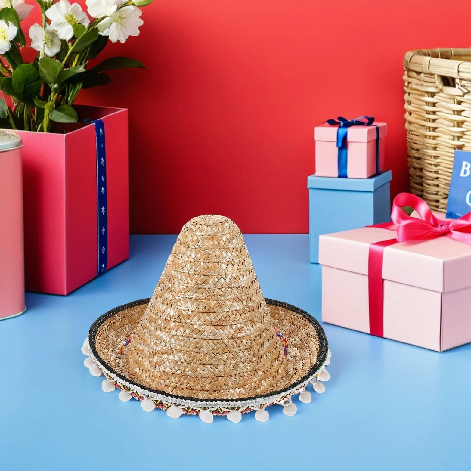 FOMIYES Sombreros de Fiesta Mexicanos para Adultos 2 Piezas Sombreros de Paja Borde Diámetro 30 CM Accesorios para Fiestas Temáticas Mexicanas y Celebraciones