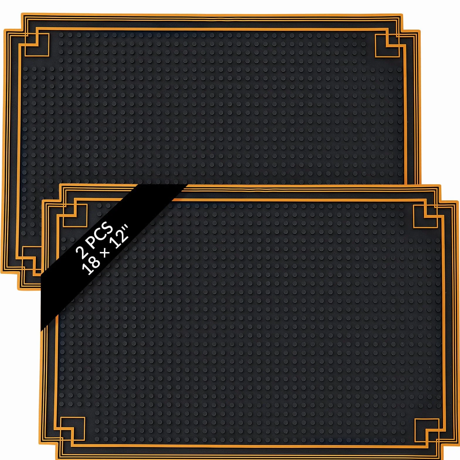 Drydiet 2 alfombrillas de goma antideslizantes de 45,7 x 30,5 cm con borde dorado, duraderas, elegantes, para servicio de cócteles, cafeterías, restaurantes, barberías, cortaúñas y camareros, color
