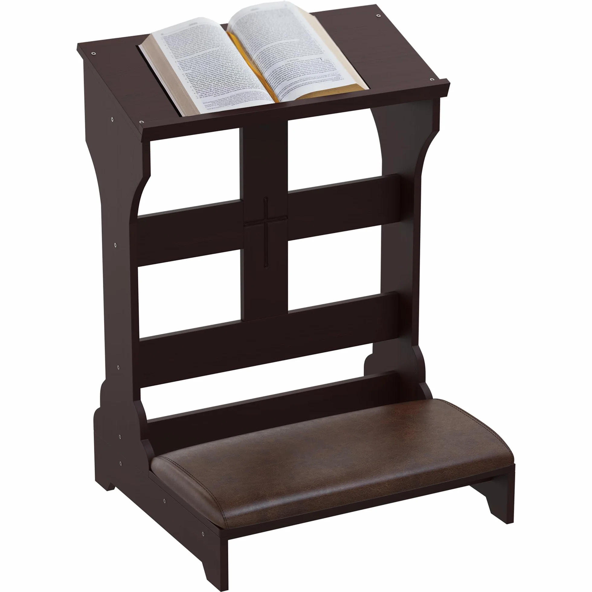 uyoyous Banco de Oración, Banco de Oración de Rodillas de Madera, Taburete de Rodillas Tapizado con Cojín, Silla de Oración para el Hogar y la Iglesia(Marrón Oscuro)