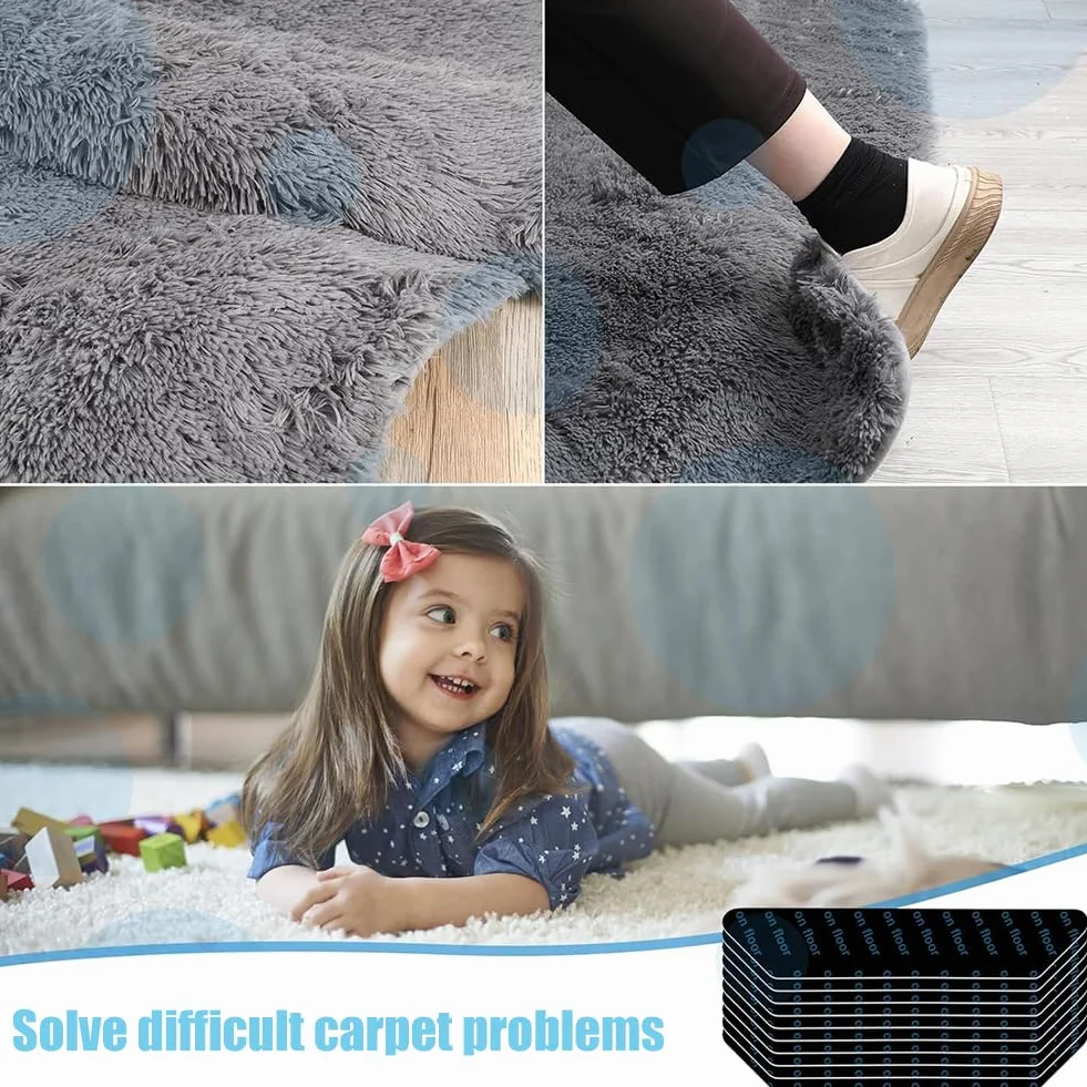 Antideslizante Alfombra Adhesivo, 16 Piezas Pegatinas de Alfombras, Pinzas para Alfombras Cinta Antideslizante para Alfombras Pinzas Lavable y Reutilizable Pinzas para Alfombras Antideslizante