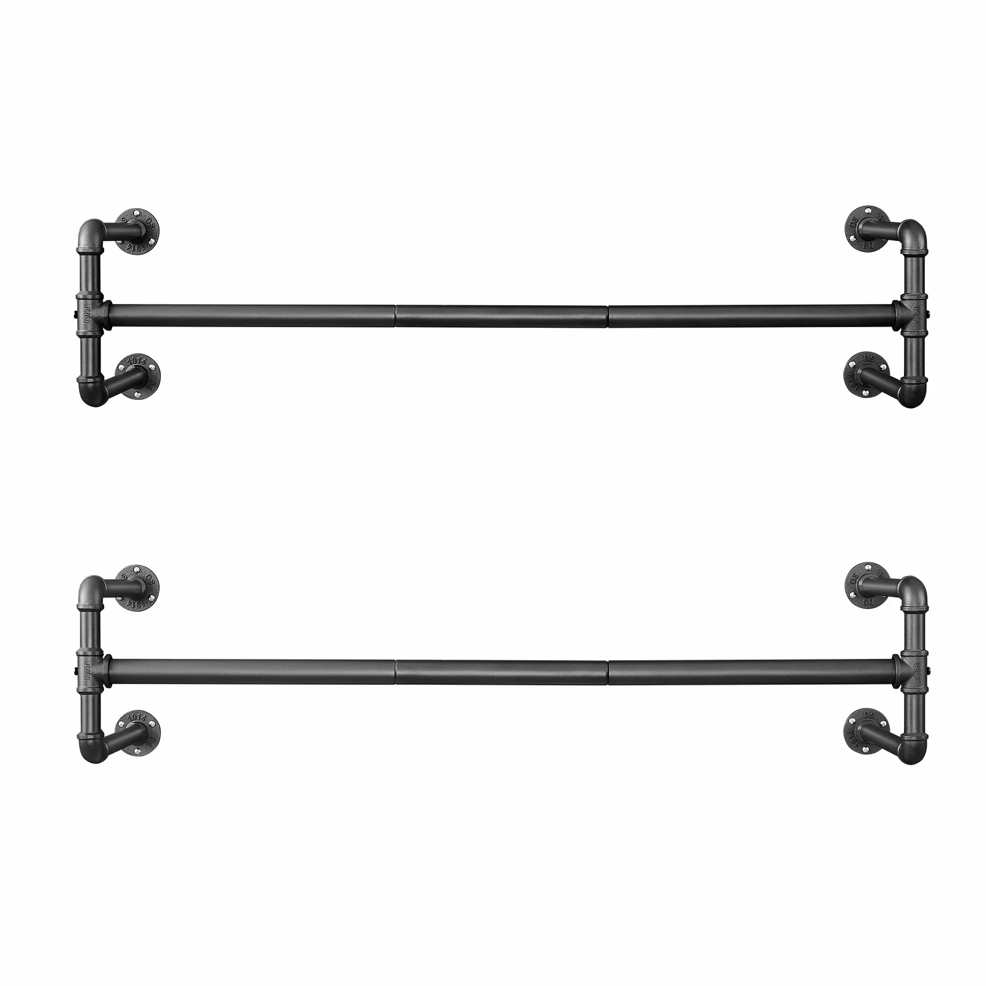 SONGMICS Perchero de Pared para Ropa, Juego de 2, Percha para Colgar Ropa Industrial, Ahorro de Espacio, 112 x 30 x 29,3 cm, Carga hasta 60 kg, Fácil Montaje, para Espacios Reducidos, Negro HSR64BK-02