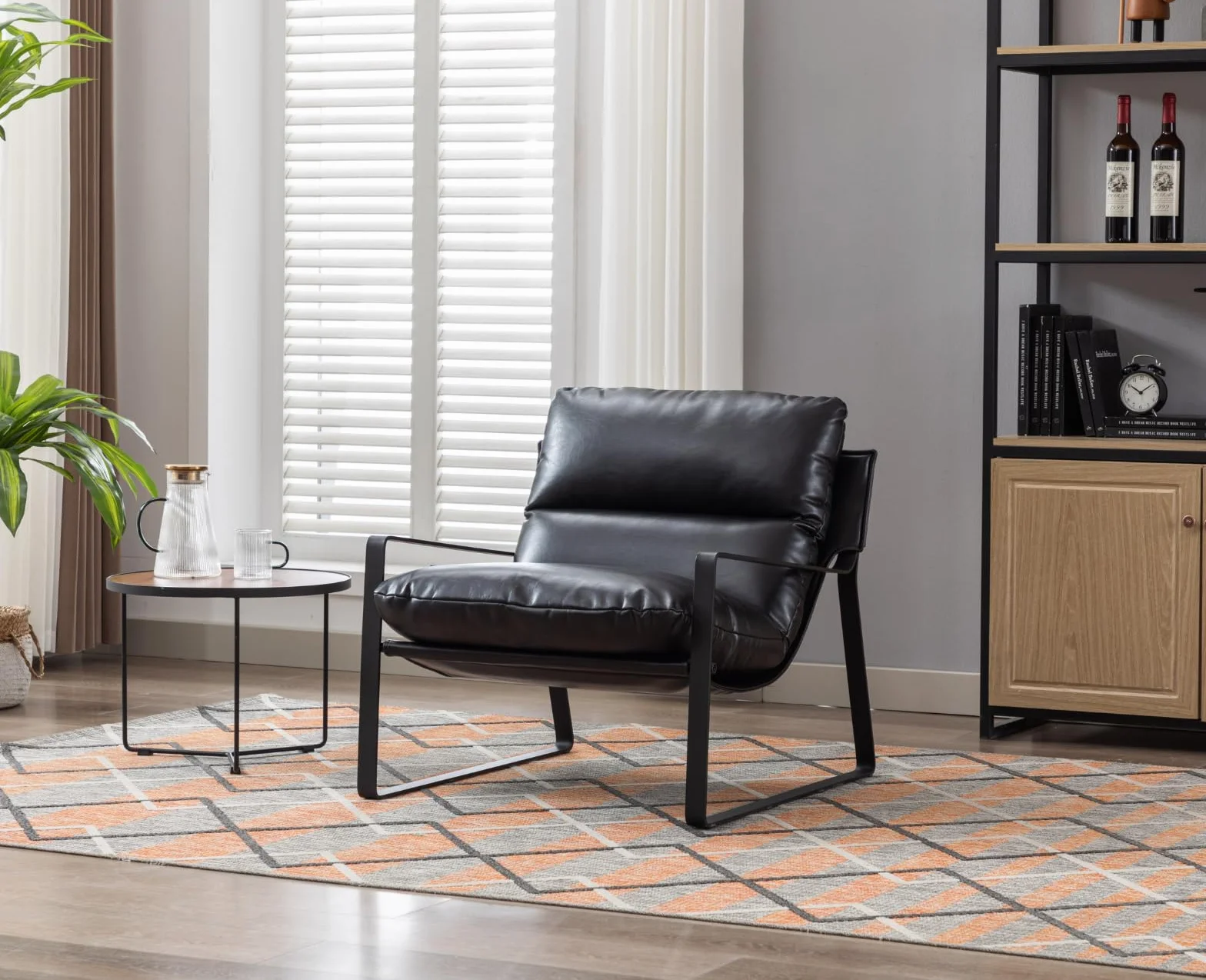 Ya-Home Sillon Individual Moderno Silla Ocio de Salón con Patas Negras,Silla Relax de PU Cuero con Brazos Butaca de Lectura Sencillo para Hogar/Apartamento,Negro