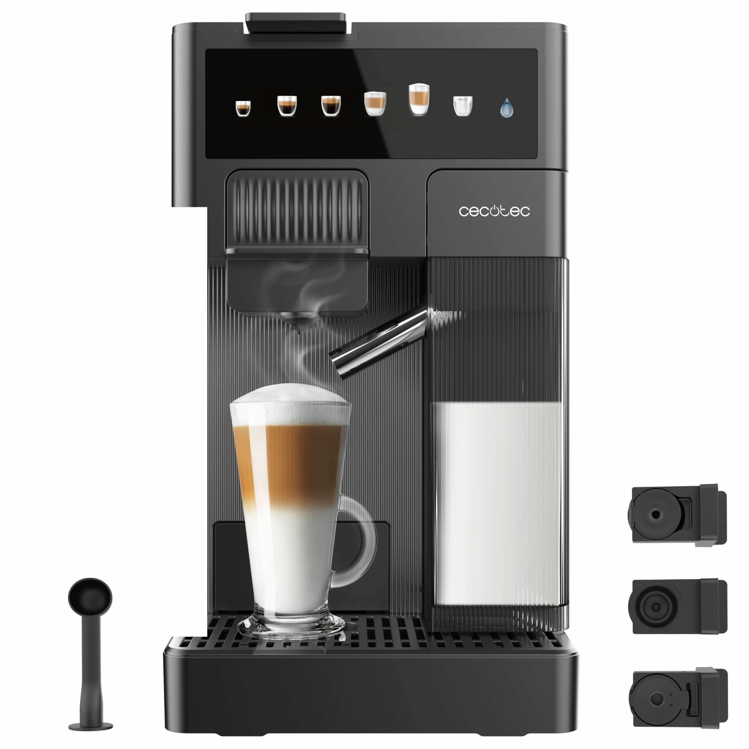 Cecotec Cafetera Cápsulas Express Compacta con Tanque de Leche FreeStyle Latte. 1350W, 20 Bares, Compatible con Café Molido, Dolce Gusto, Nespresso y K-fee, Depósito 1,6L de Agua y 400ml de Leche