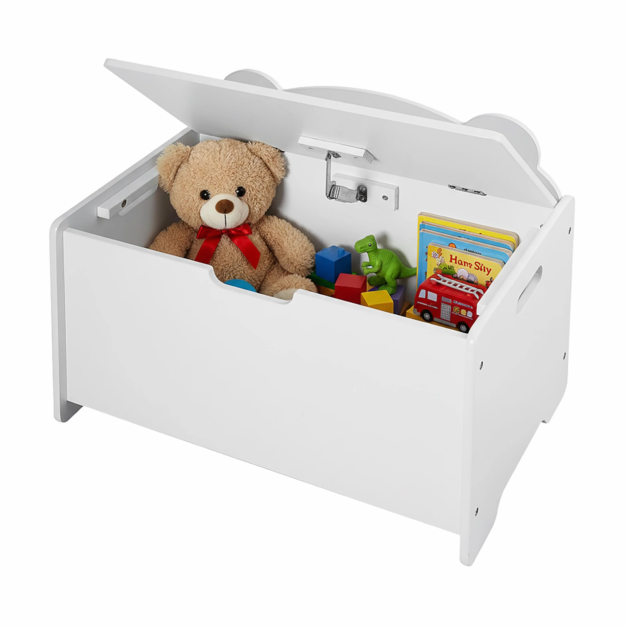 Relaxdays Cofre para Juguetes con Silueta de Oso, Tapa, MDF, 48x60x38 cm, habitación Infantil, Blanco