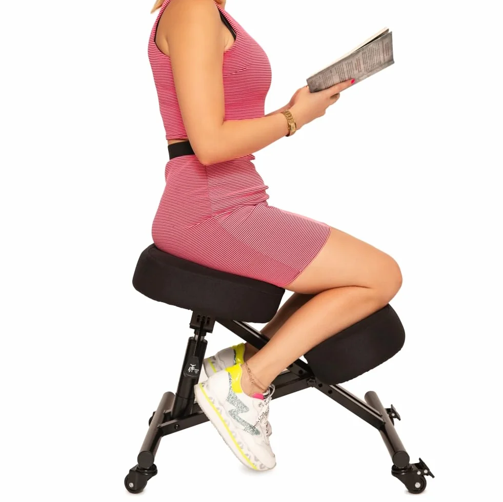 BLACK POINT O'KNEEL Basic Silla Ergonómica Profesional para arrodillarse de Lino para Oficina y Hogar, Silla Ergonómica de Rodillas. Silla Ergonómica (Funda de Lino Negro incluida)