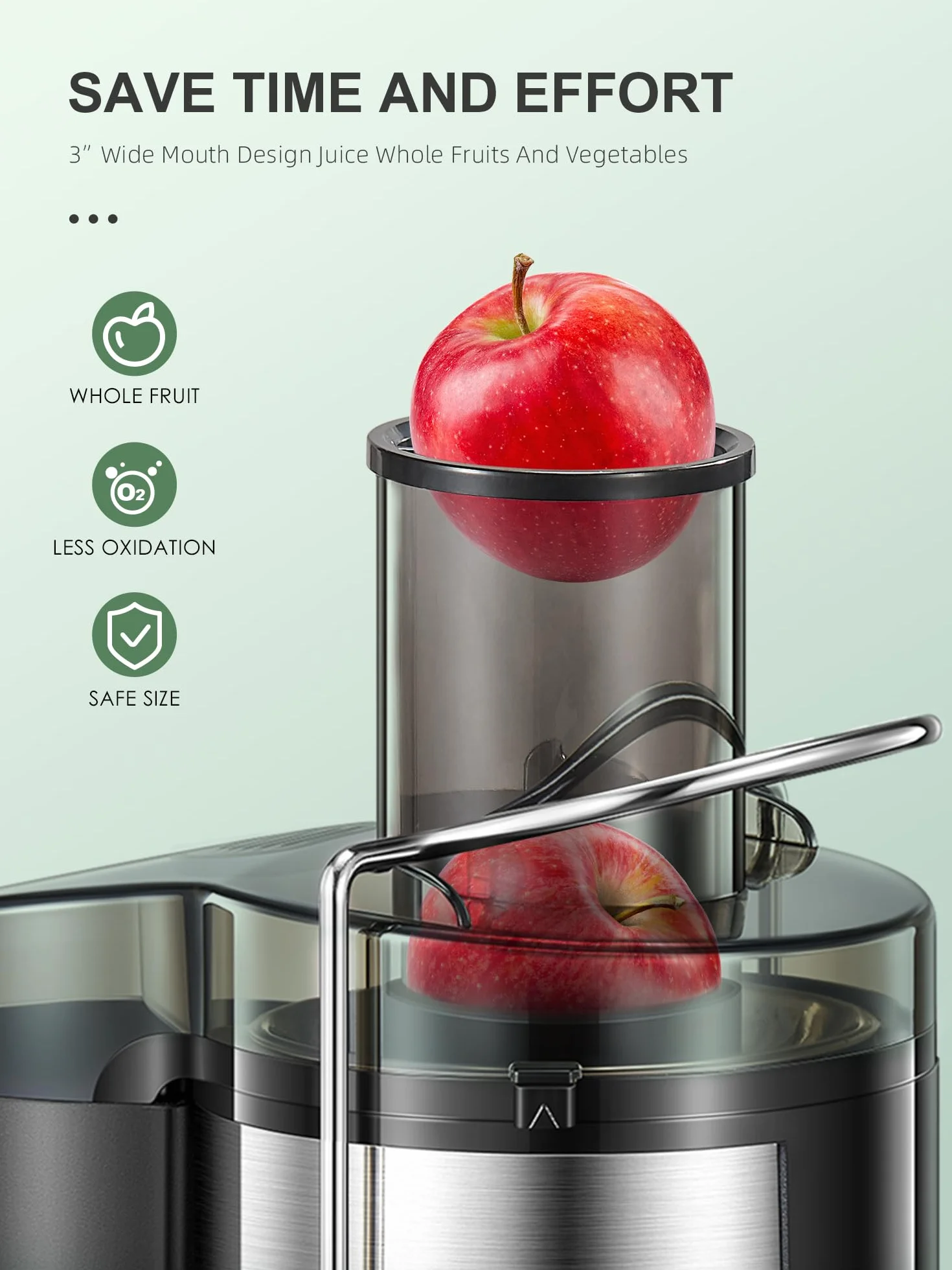 Extracteur de Jus Centrifuge 800W Acier Inoxydable Sans BPA 3 Pouces