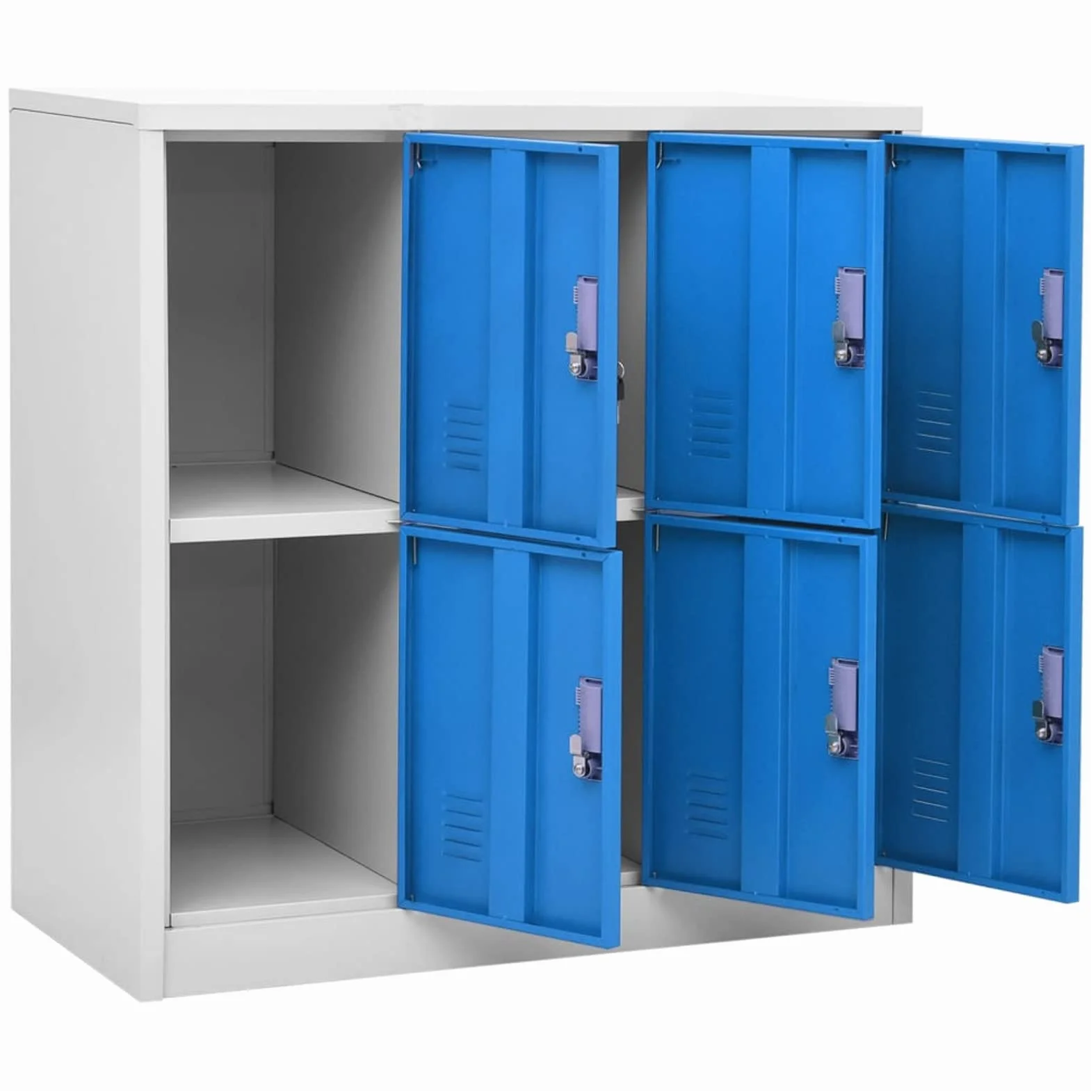 IKAYAA Armario Tipo Taquilla, Taquillas Metálico con 6 Casilleros y Puertas con Cerradura Caja de Almacenamiento, para Salas de Estar y Escuelas, Oficinas, 90x45x92,5 cm Gris Claro y Azul