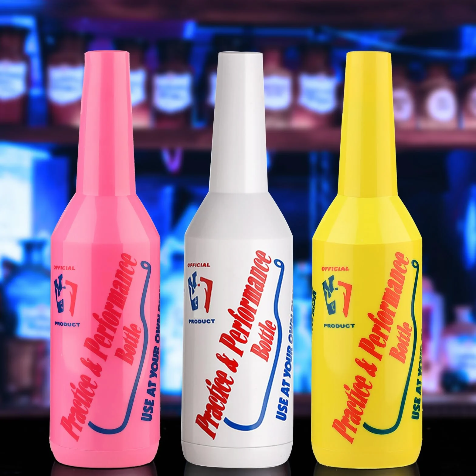 SuproBarware Flair Bottle - Juego de 3 cocteleras, botella de entrenamiento, 750 ml (blanco, rosa, amarillo)