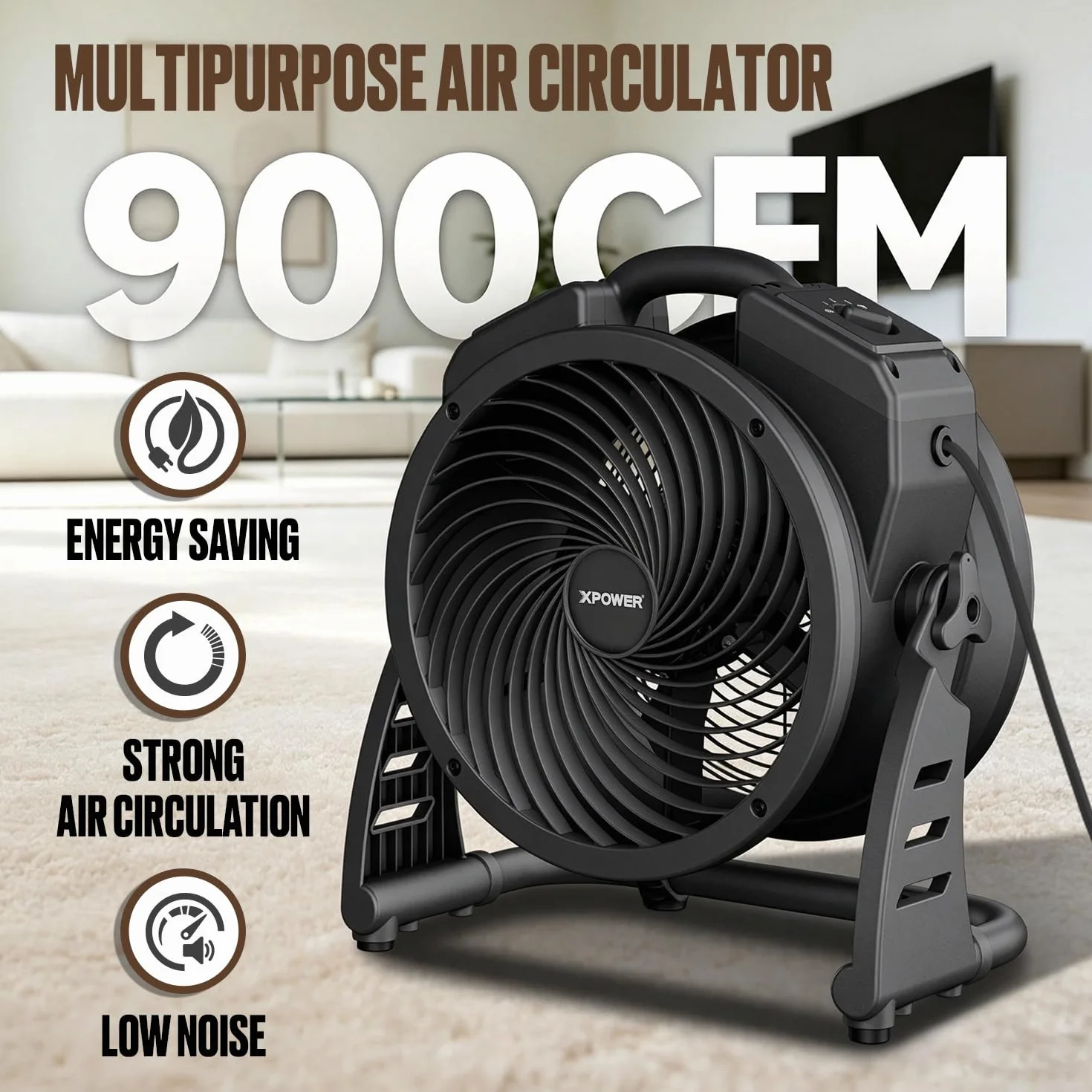 XPower FC-100 - Rodador de aire industrial de alta velocidad para toda la habitación, ventilador de suelo multiusos de velocidad variable