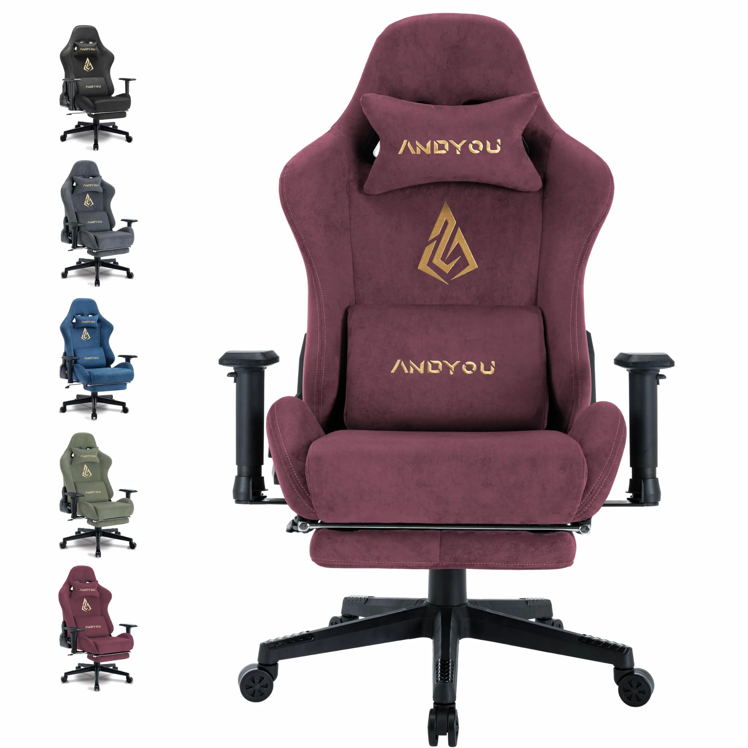 Andyou Silla Gaming Ergonómica | Reclinable 150° con Reposabrazos 2D Ajustables, Soporte Lumbar y Cervical, Capacidad 200 kg, Ruedas Silenciosas