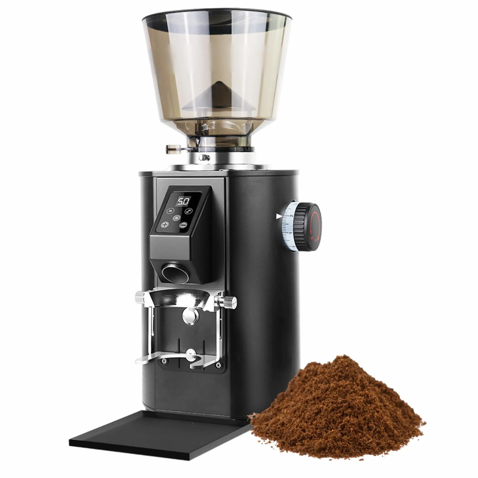 Molinillo de Café, Molinillo de Café de Muelas para Uso Doméstico con 9 Ajustes Regulables, Soporte Embudo Desmontable para Espresso, Panel de Control LED, Diseño Antiestático Black